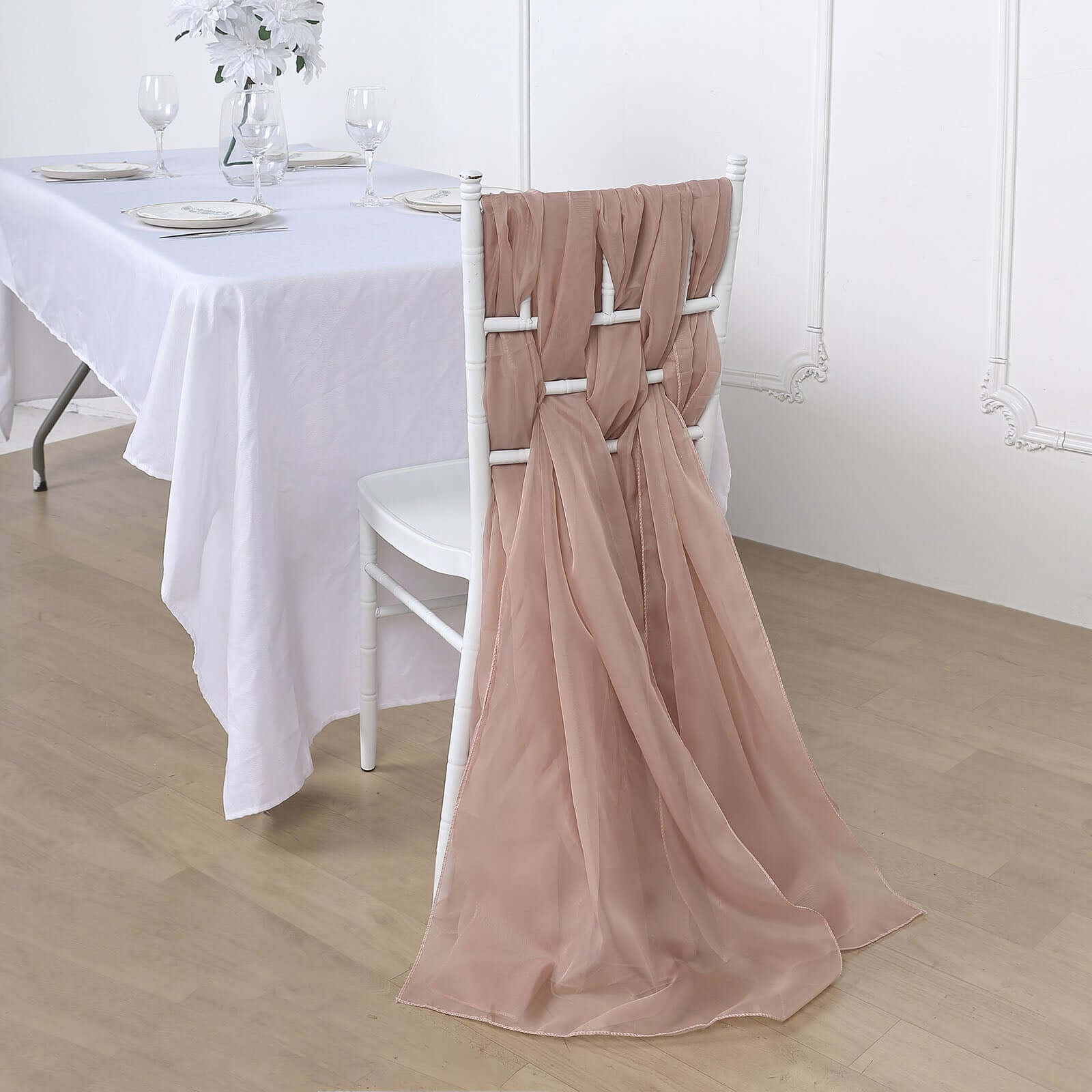 5 Pack Chiffon Chair Sashes Dusty Rose - Soft & Lightweight Designer Chair Bows 22"x78" - Linen Luxes