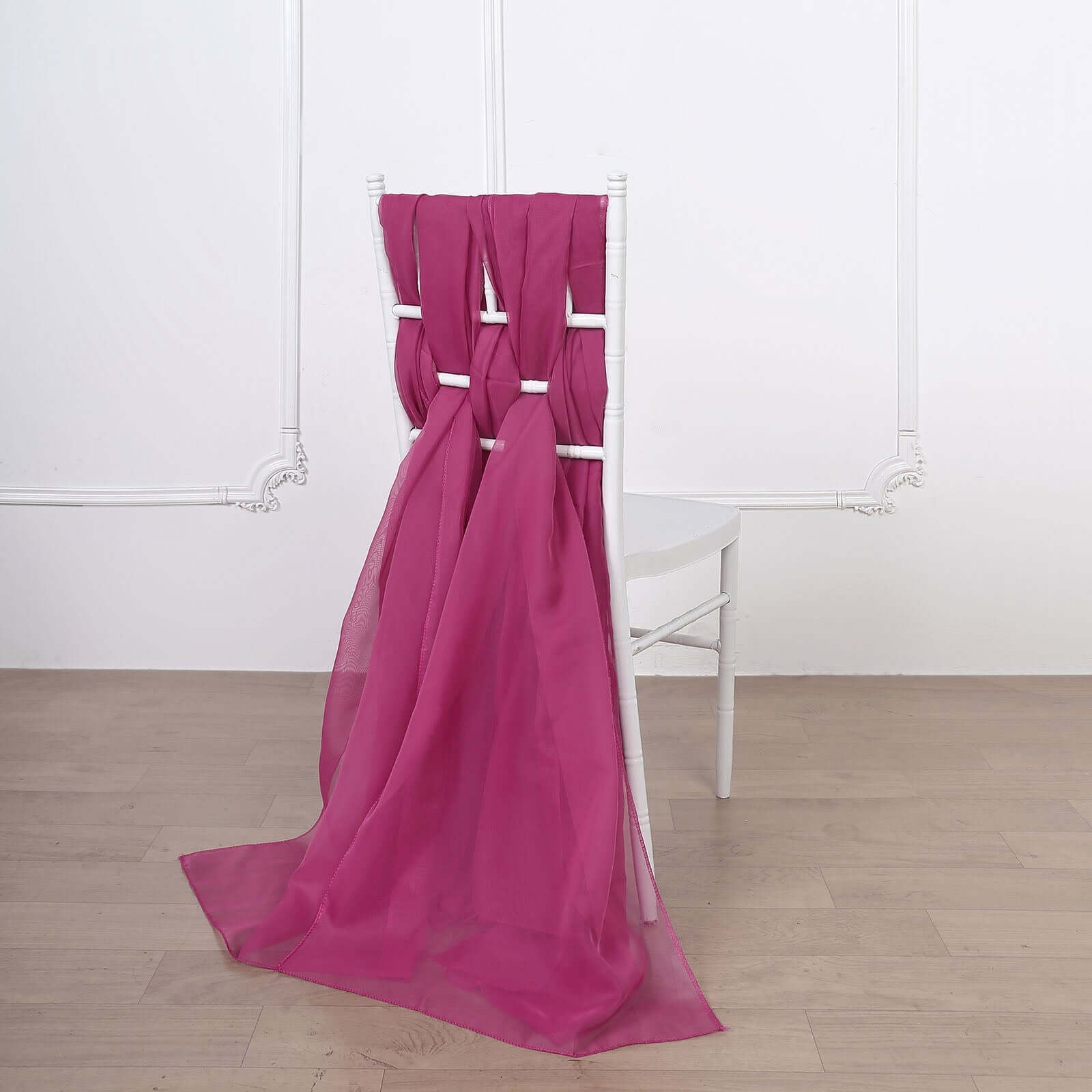 5 Pack Chiffon Chair Sashes Fuchsia - Soft & Lightweight Designer Chair Bows 22"x78" - Linen Luxes