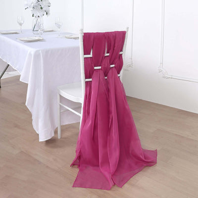 5 Pack Chiffon Chair Sashes Fuchsia - Soft & Lightweight Designer Chair Bows 22"x78" - Linen Luxes