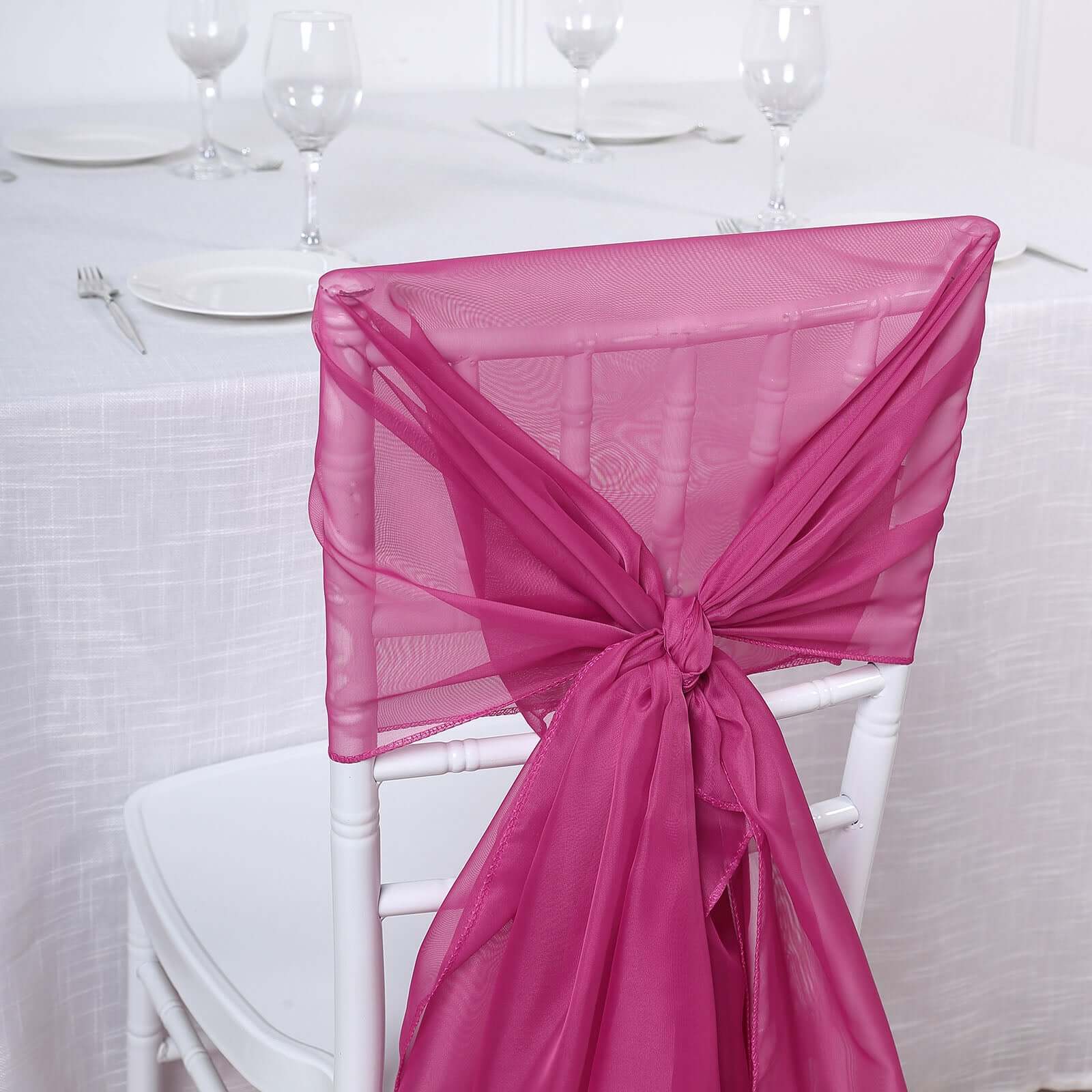 5 Pack Chiffon Chair Sashes Fuchsia - Soft & Lightweight Designer Chair Bows 22"x78" - Linen Luxes