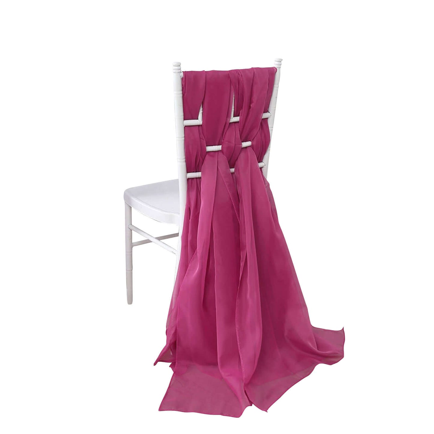 5 Pack Chiffon Chair Sashes Fuchsia - Soft & Lightweight Designer Chair Bows 22"x78" - Linen Luxes