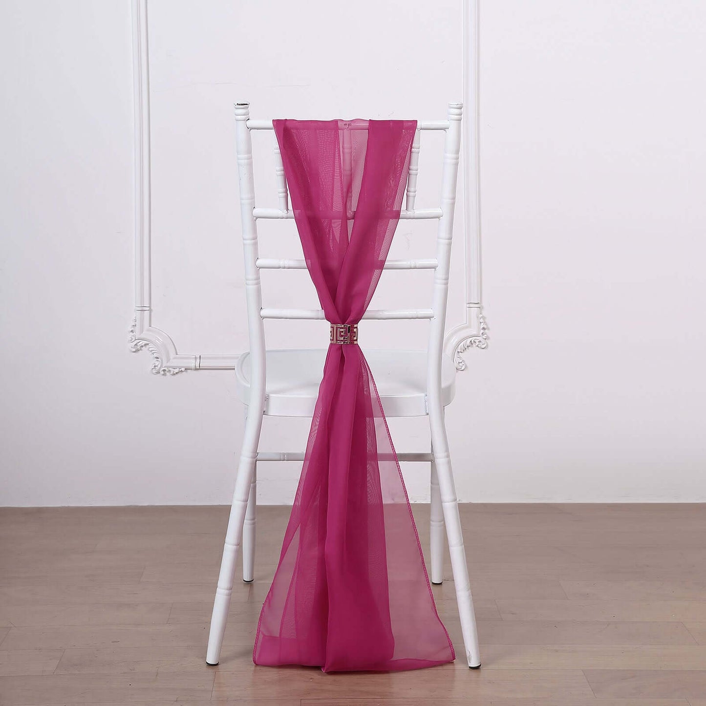 5 Pack Chiffon Chair Sashes Fuchsia - Soft & Lightweight Designer Chair Bows 22"x78" - Linen Luxes