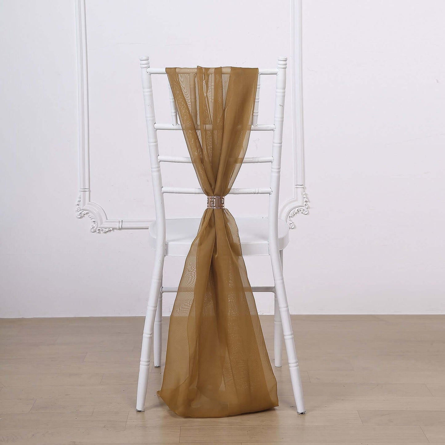 5 Pack Chiffon Chair Sashes Gold - Soft & Lightweight Designer Chair Bows for Stylish DIY Chair Accents 22"x78" - Linen Luxes