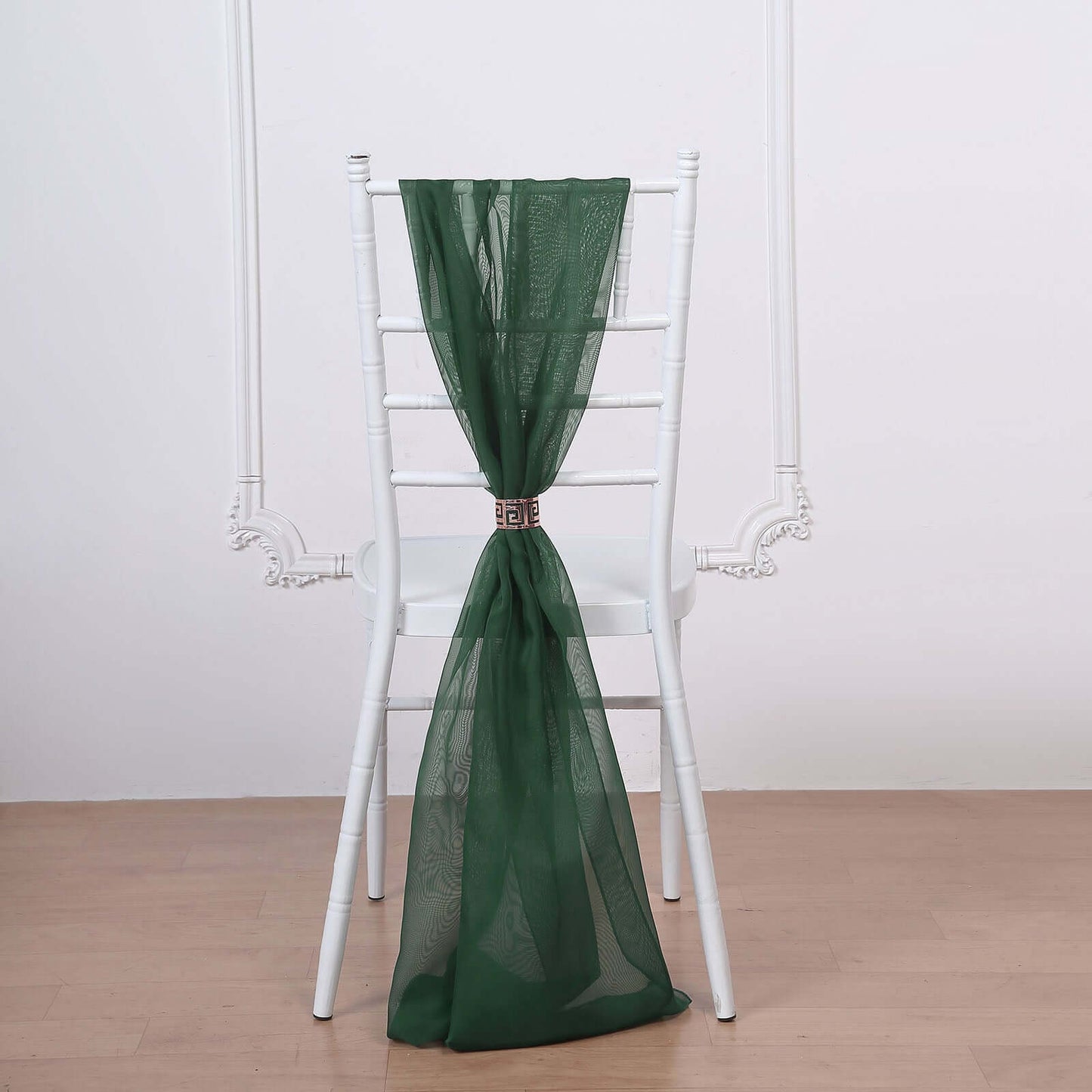5 Pack Chiffon Chair Sashes Hunter Emerald Green - Soft & Lightweight Designer Chair Bows 22"x78" - Linen Luxes