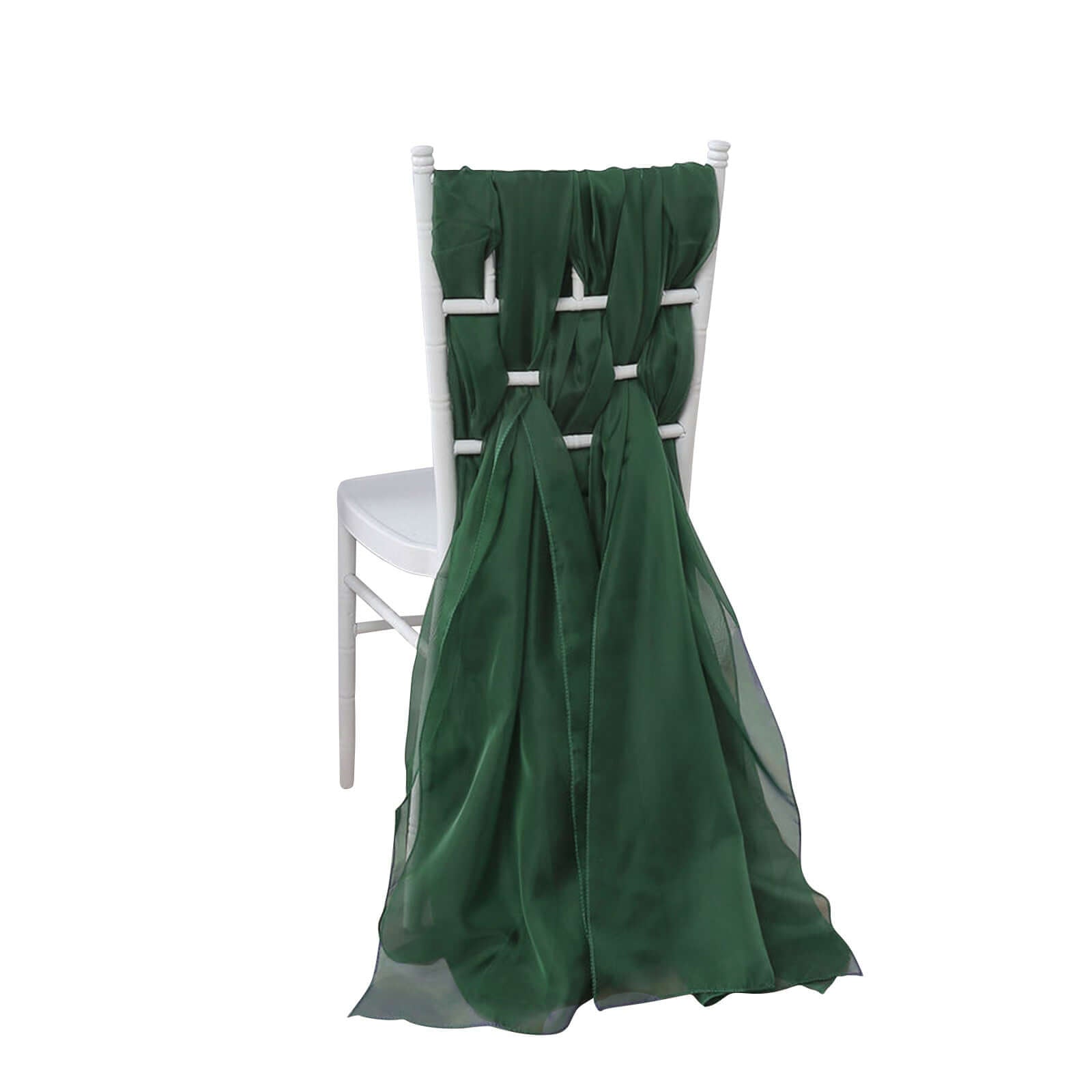 5 Pack Chiffon Chair Sashes Hunter Emerald Green - Soft & Lightweight Designer Chair Bows 22"x78" - Linen Luxes