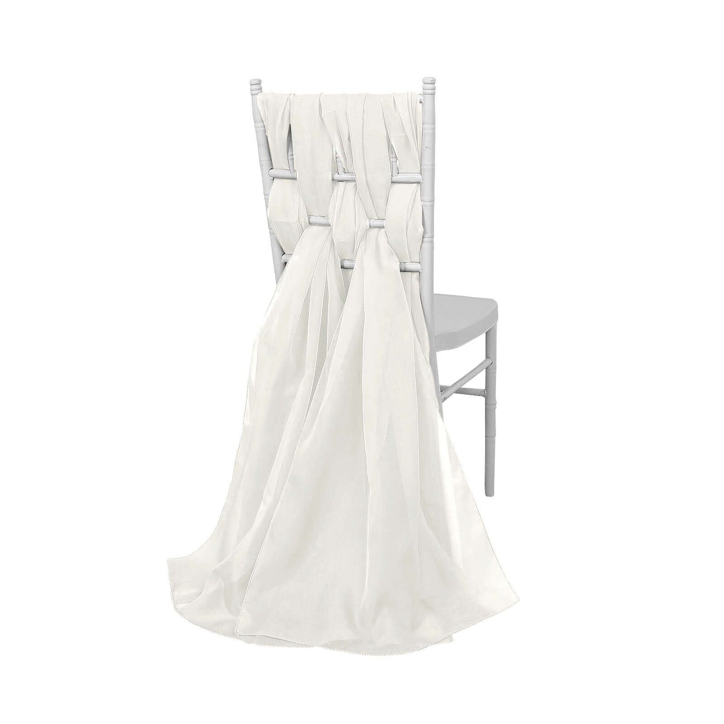 5 Pack Chiffon Chair Sashes Ivory - Soft & Lightweight Designer Chair Bows 22"x78" - Linen Luxes