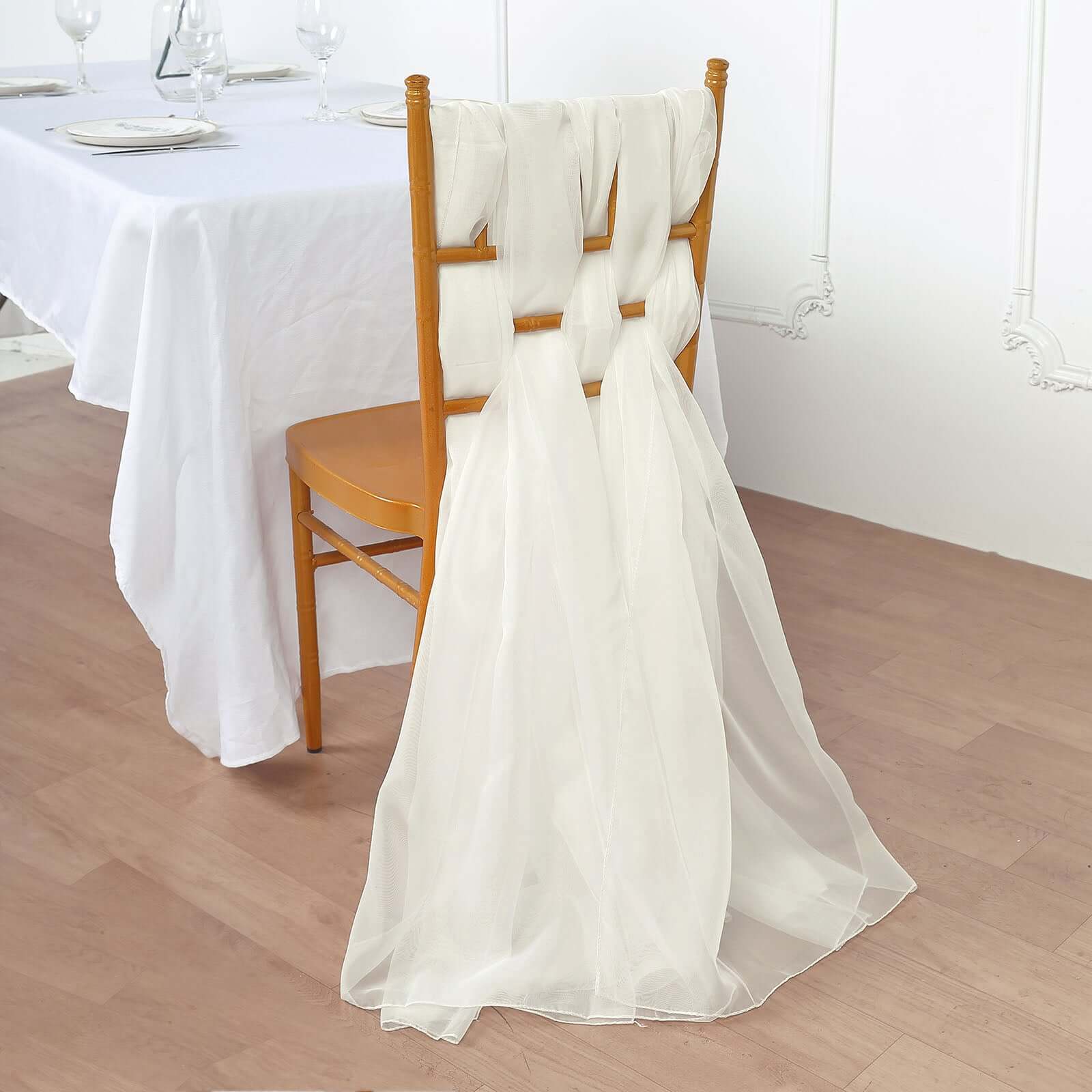 5 Pack Chiffon Chair Sashes Ivory - Soft & Lightweight Designer Chair Bows 22"x78" - Linen Luxes