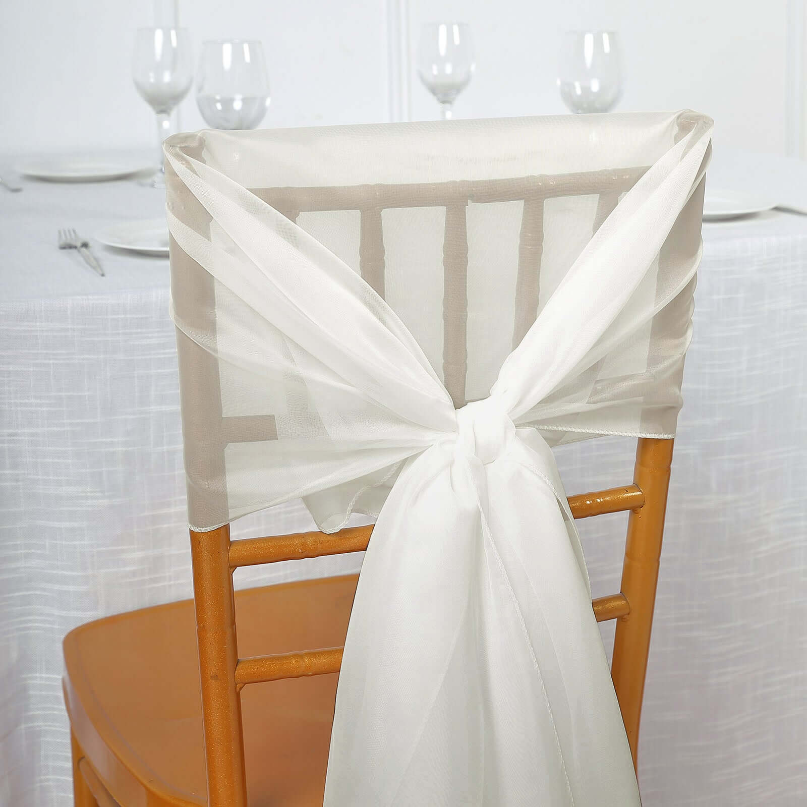 5 Pack Chiffon Chair Sashes Ivory - Soft & Lightweight Designer Chair Bows 22"x78" - Linen Luxes