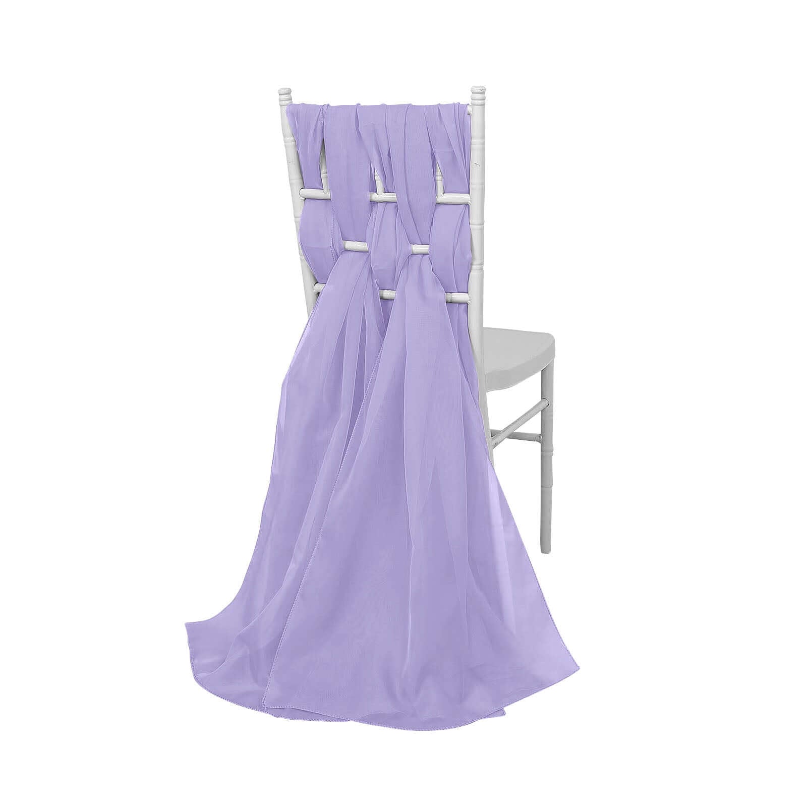 5 Pack Chiffon Chair Sashes Lavender Lilac - Soft & Lightweight Designer Chair Bows 22"x78" - Linen Luxes