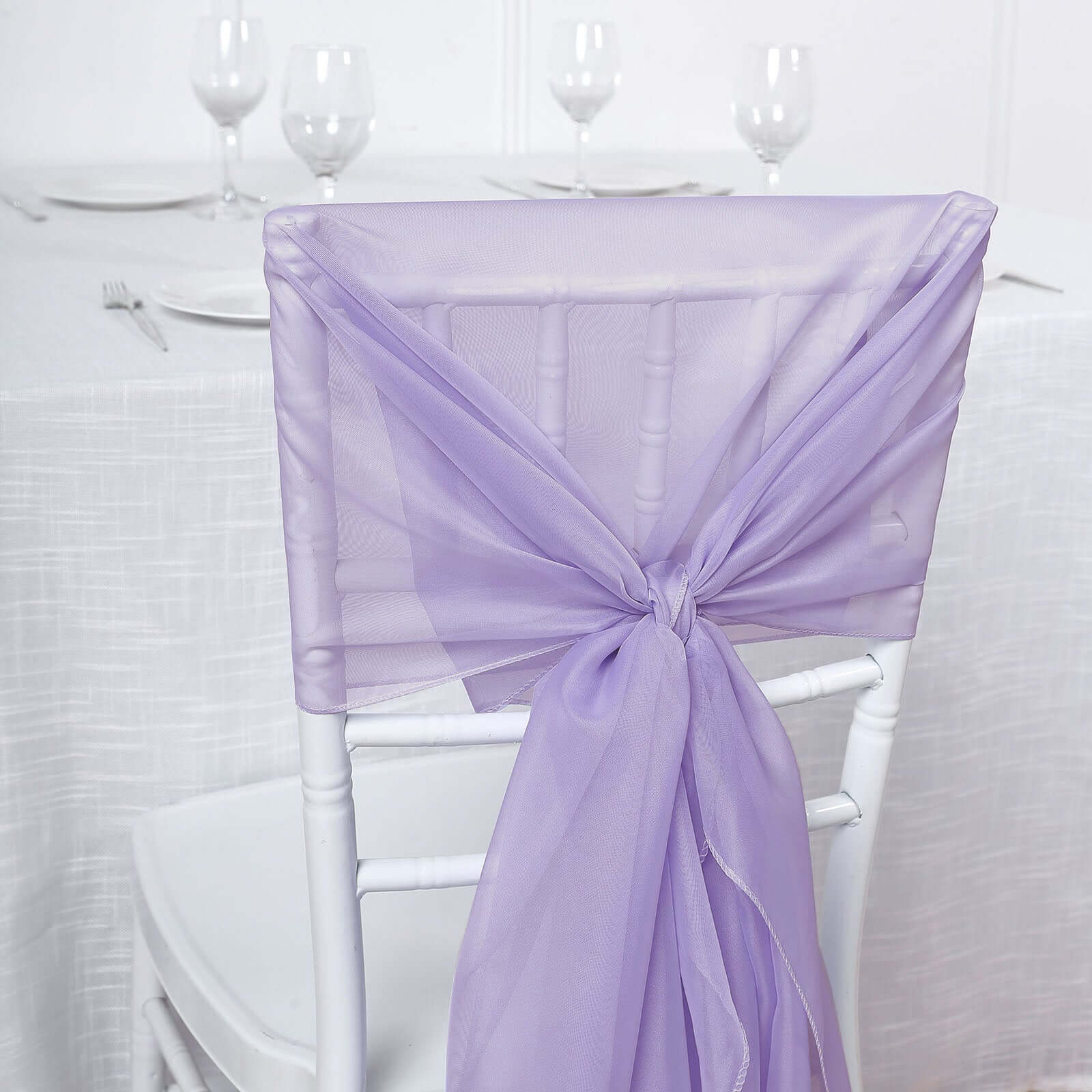 5 Pack Chiffon Chair Sashes Lavender Lilac - Soft & Lightweight Designer Chair Bows 22"x78" - Linen Luxes