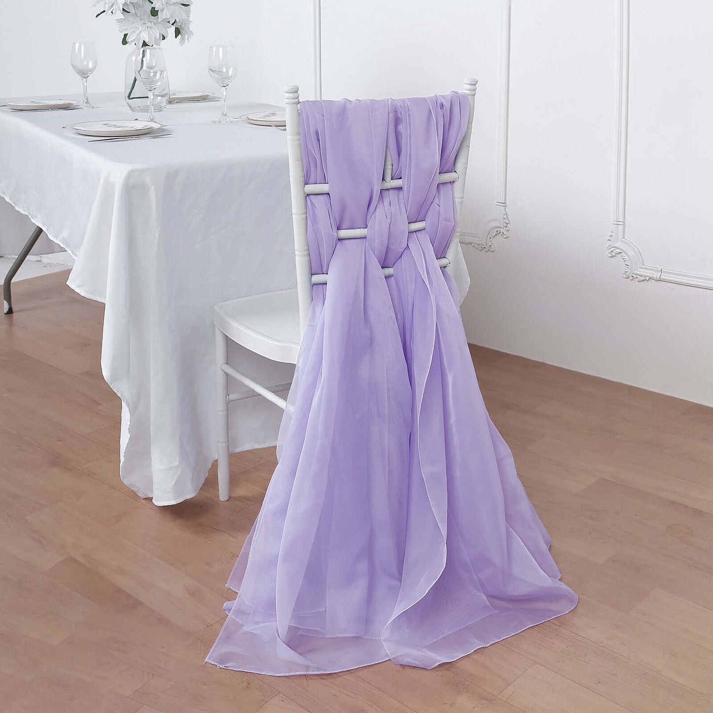 5 Pack Chiffon Chair Sashes Lavender Lilac - Soft & Lightweight Designer Chair Bows 22"x78" - Linen Luxes