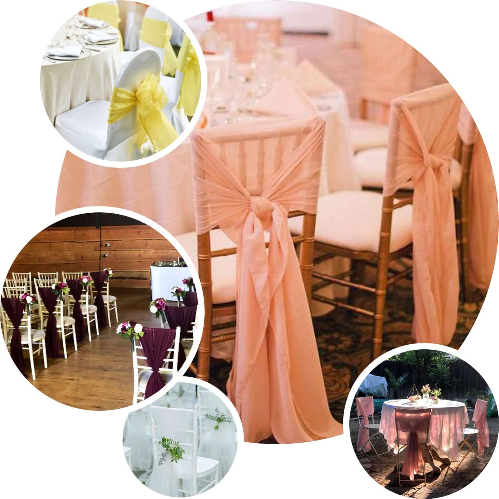 5 Pack Chiffon Chair Sashes Lavender Lilac - Soft & Lightweight Designer Chair Bows 22"x78" - Linen Luxes