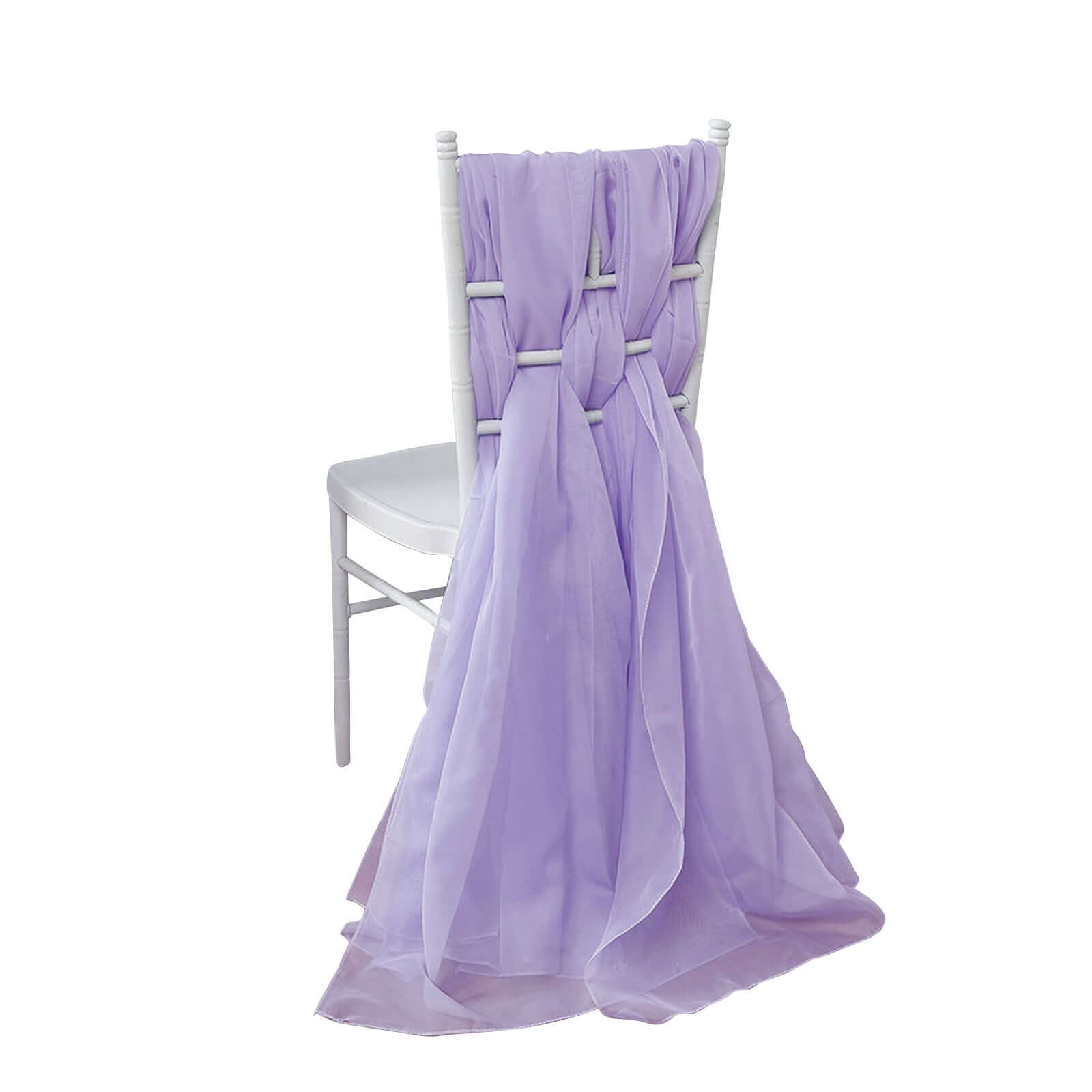 5 Pack Chiffon Chair Sashes Lavender Lilac - Soft & Lightweight Designer Chair Bows 22"x78" - Linen Luxes