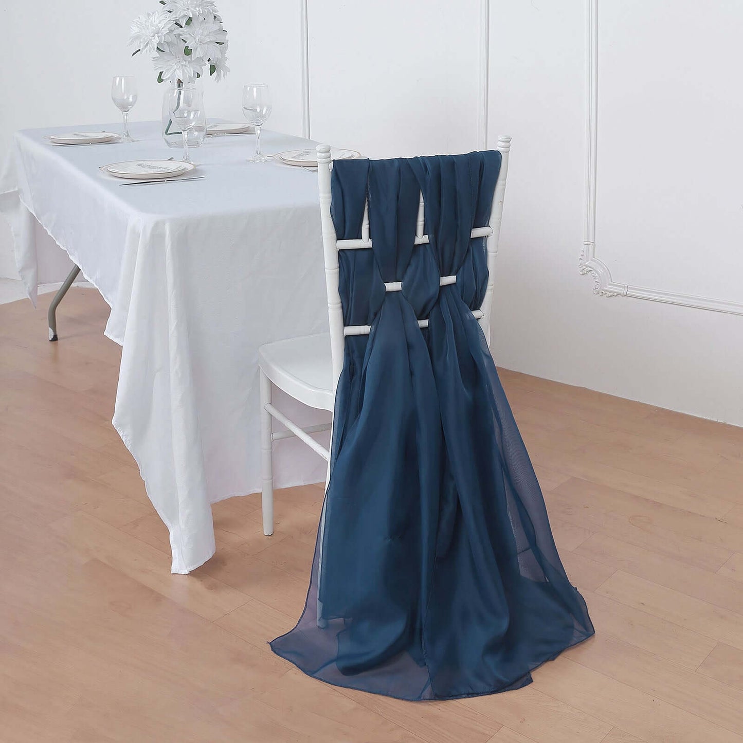 5 Pack Chiffon Chair Sashes Navy Blue - Soft & Lightweight Designer Chair Bows 22"x78" - Linen Luxes
