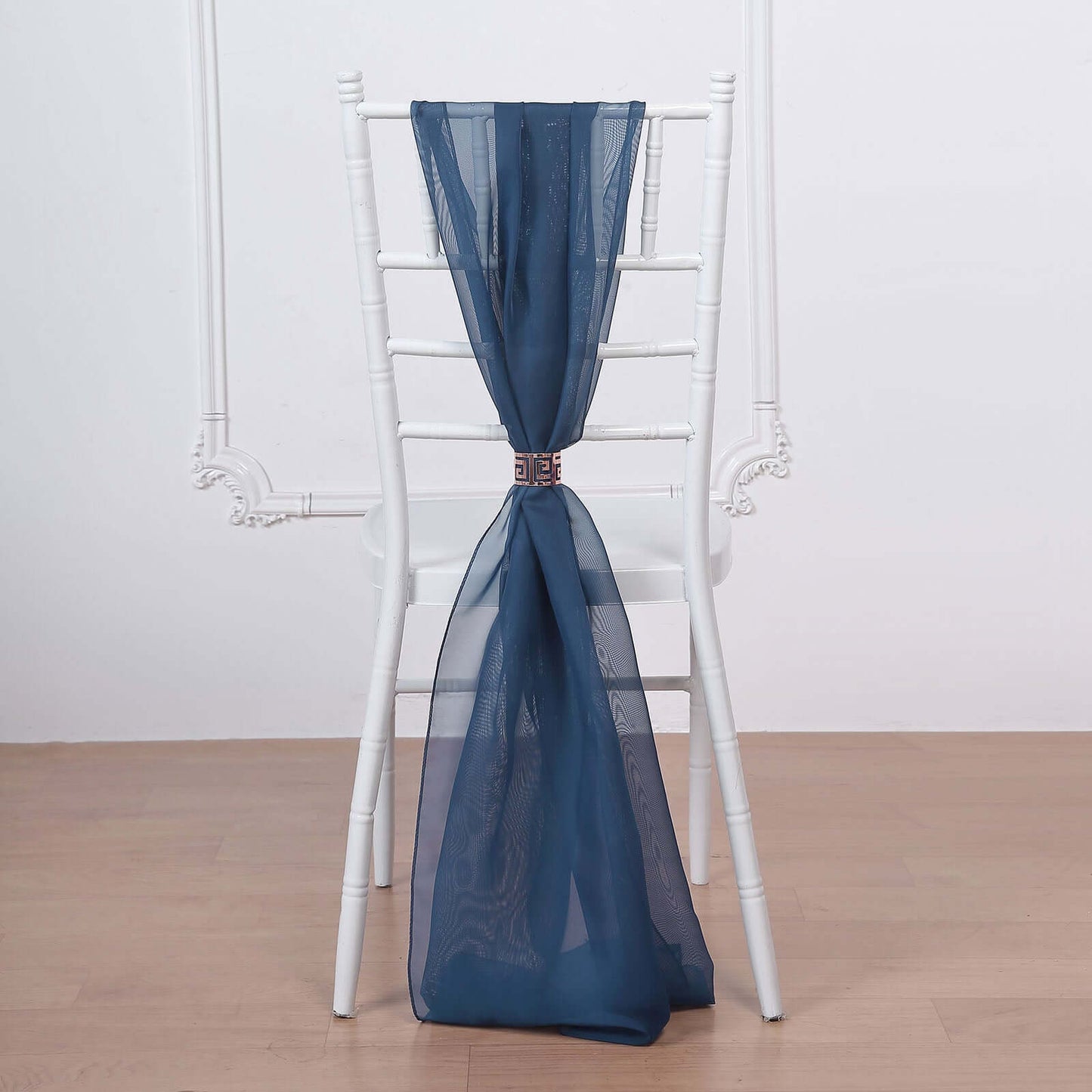 5 Pack Chiffon Chair Sashes Navy Blue - Soft & Lightweight Designer Chair Bows 22"x78" - Linen Luxes