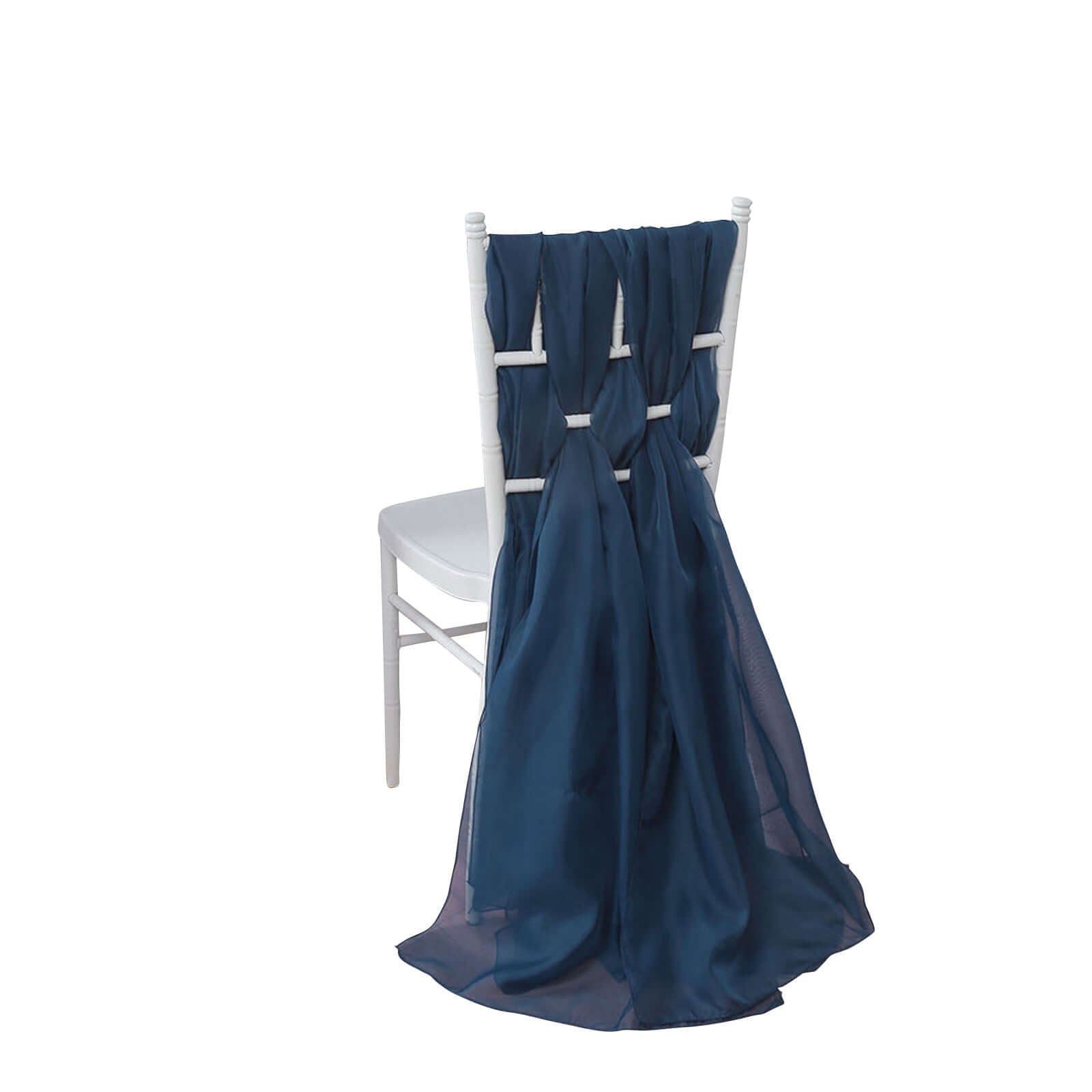 5 Pack Chiffon Chair Sashes Navy Blue - Soft & Lightweight Designer Chair Bows 22"x78" - Linen Luxes