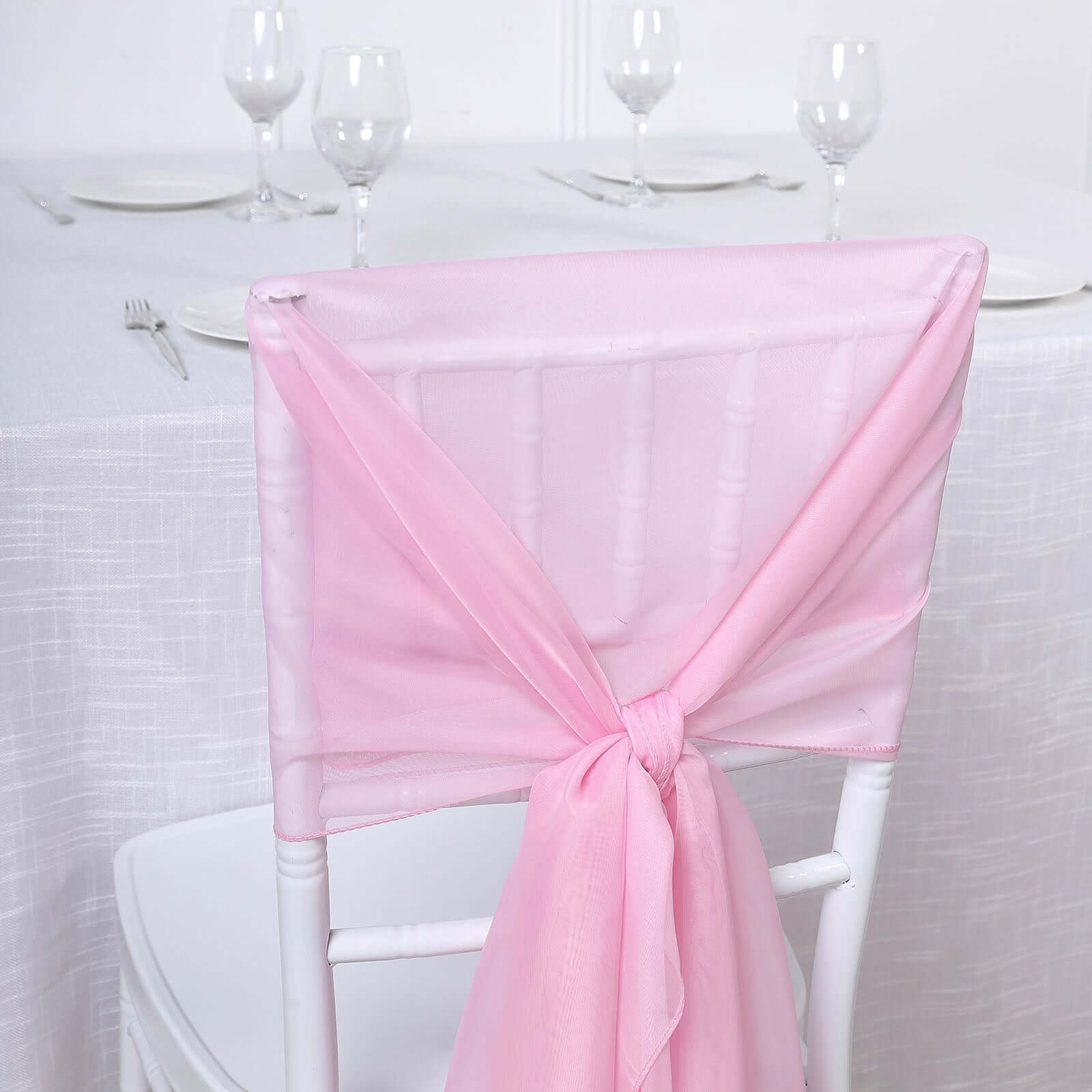 5 Pack Chiffon Chair Sashes Pink - Soft & Lightweight Designer Chair Bows 22"x78" - Linen Luxes