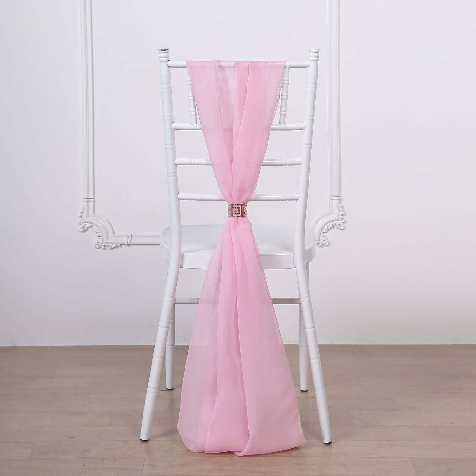 5 Pack Chiffon Chair Sashes Pink - Soft & Lightweight Designer Chair Bows 22"x78" - Linen Luxes