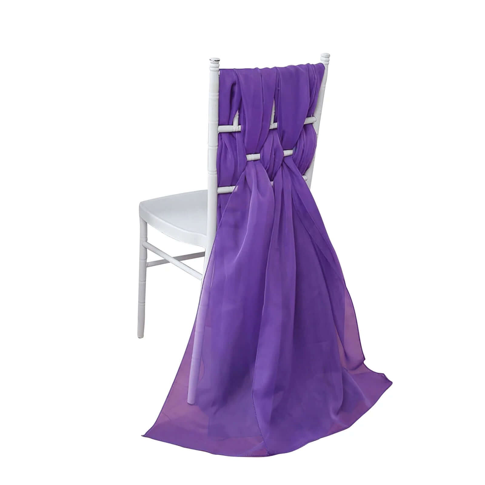 5 Pack Chiffon Chair Sashes Purple - Soft & Lightweight Designer Chair Bows 22"x78" - Linen Luxes