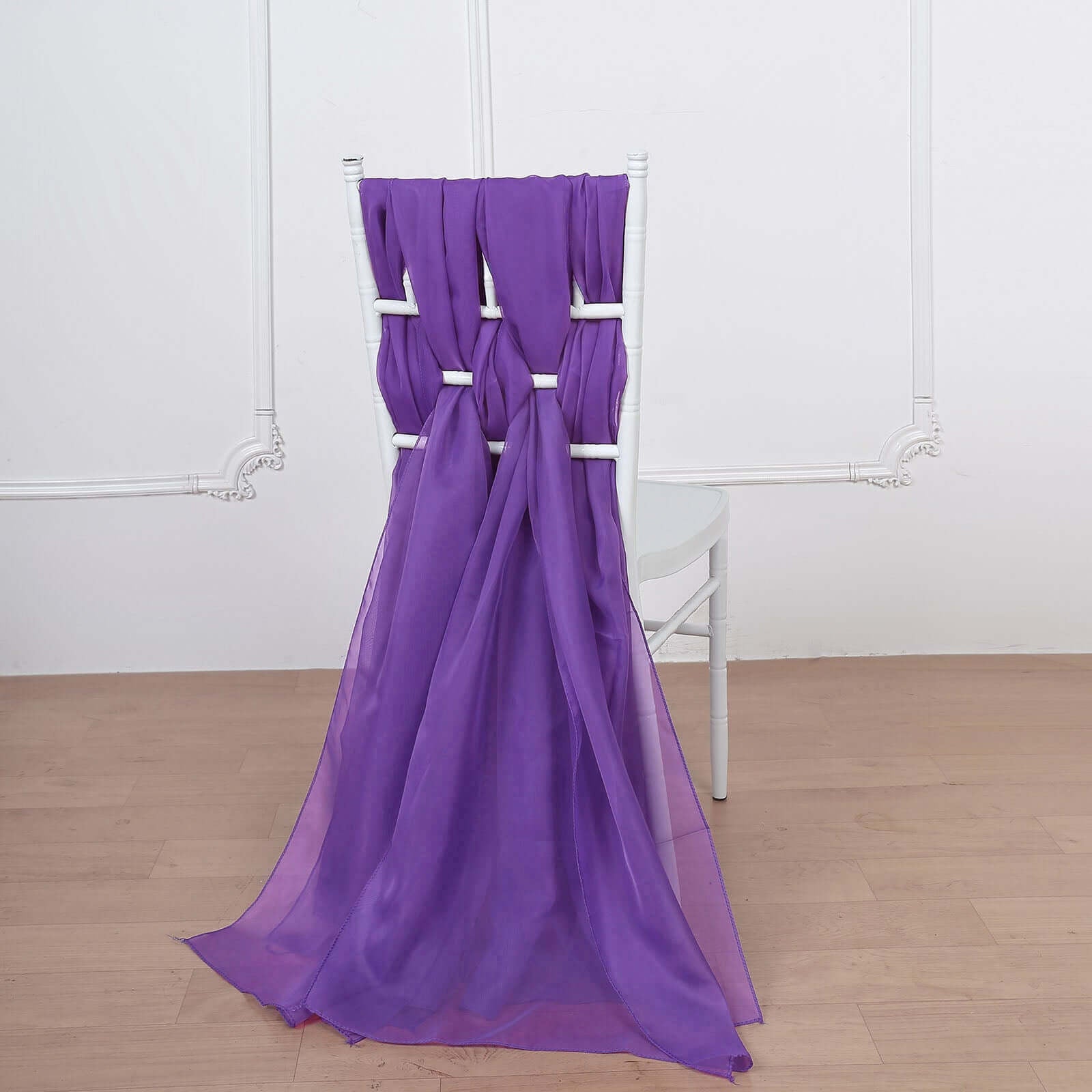 5 Pack Chiffon Chair Sashes Purple - Soft & Lightweight Designer Chair Bows 22"x78" - Linen Luxes