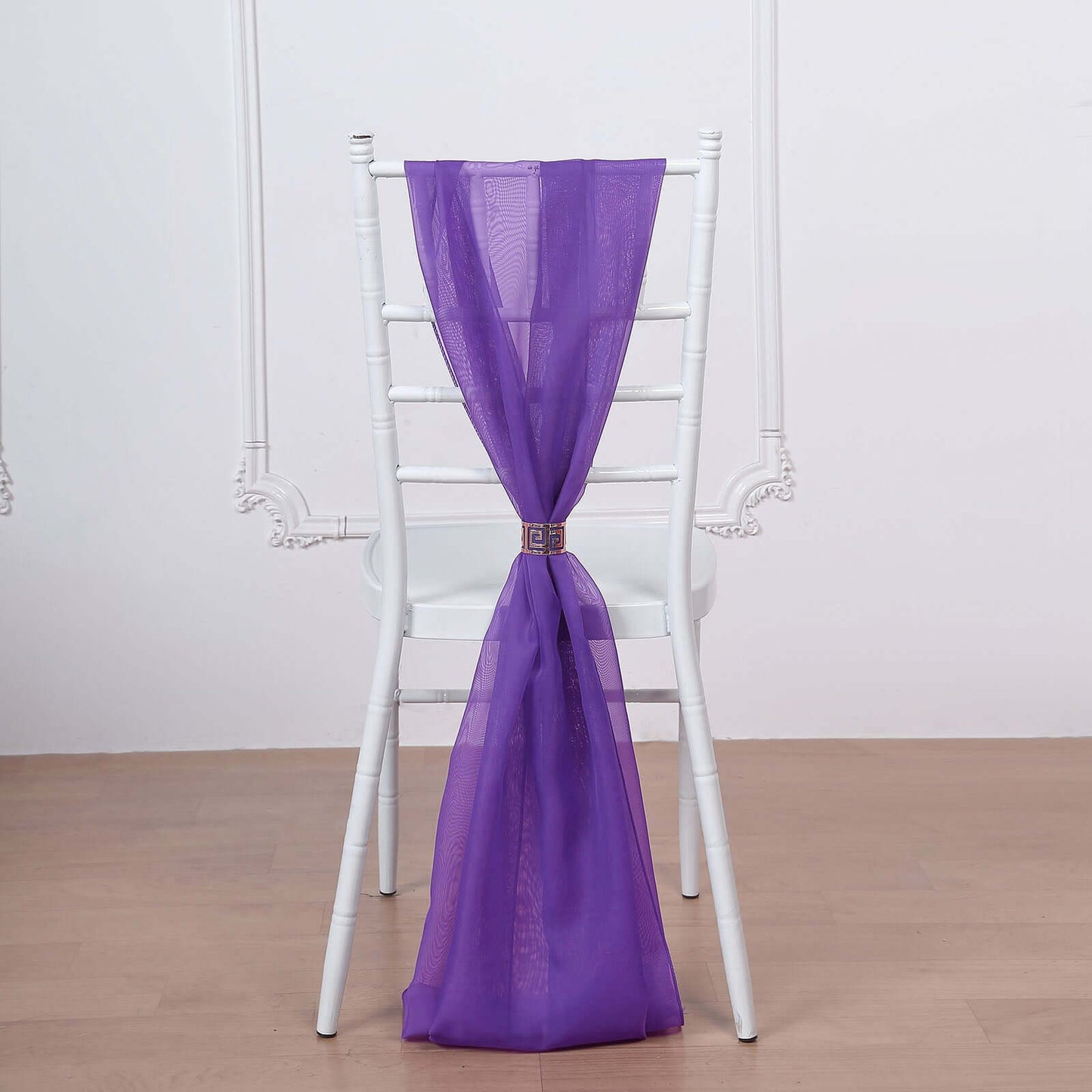 5 Pack Chiffon Chair Sashes Purple - Soft & Lightweight Designer Chair Bows 22"x78" - Linen Luxes