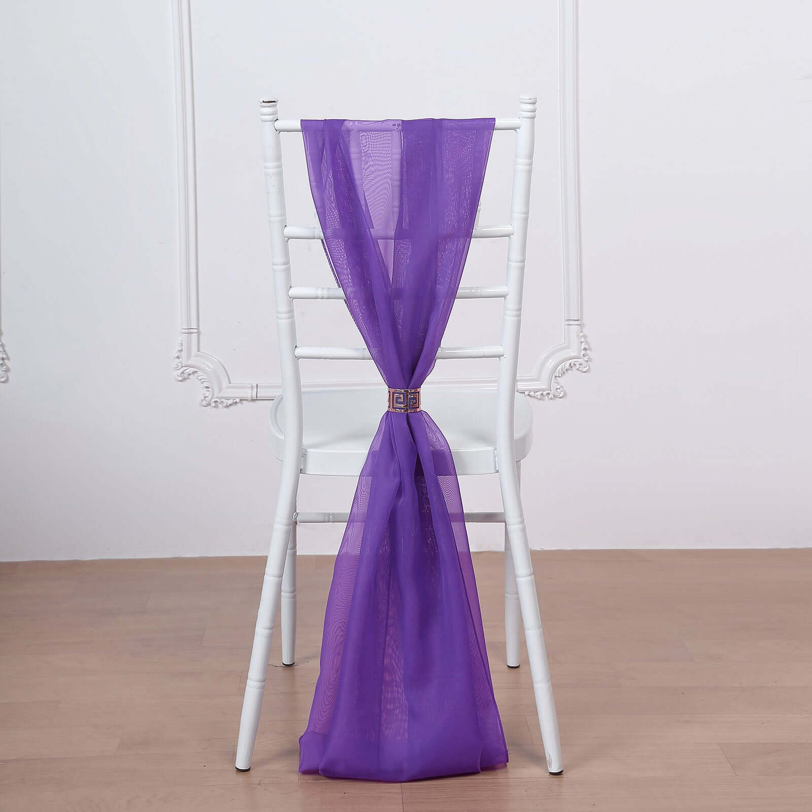 5 Pack Chiffon Chair Sashes Purple - Soft & Lightweight Designer Chair Bows 22"x78" - Linen Luxes