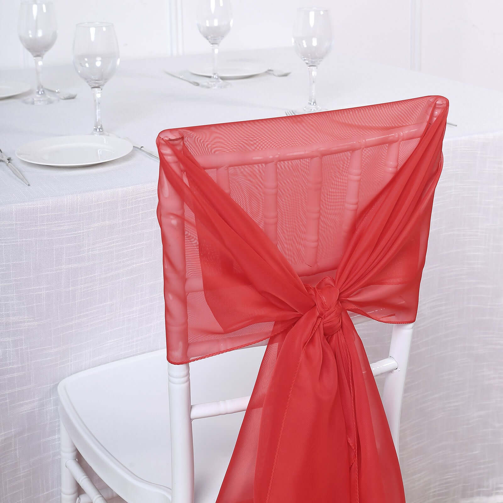 5 Pack Chiffon Chair Sashes Red - Soft & Lightweight Designer Chair Bows 22"x78" - Linen Luxes