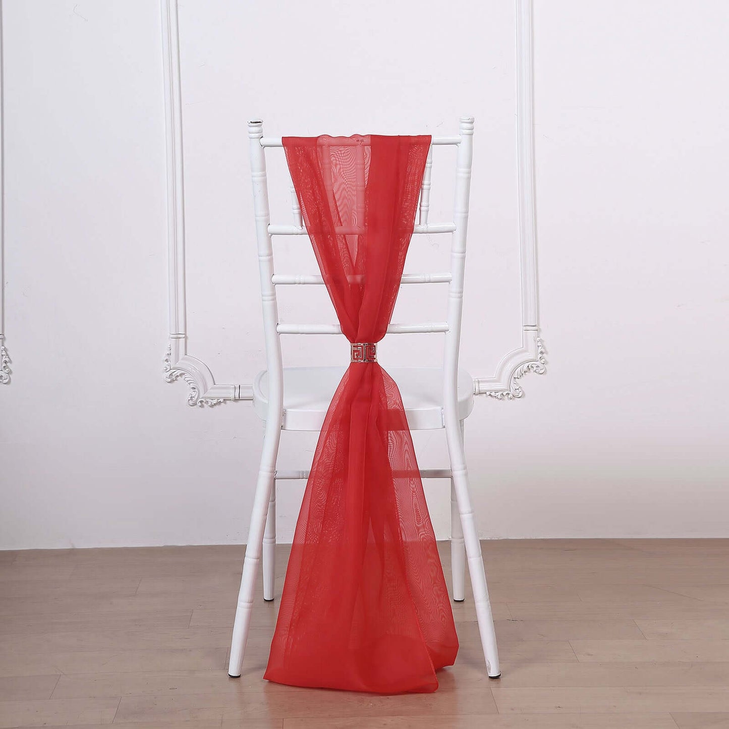 5 Pack Chiffon Chair Sashes Red - Soft & Lightweight Designer Chair Bows 22"x78" - Linen Luxes