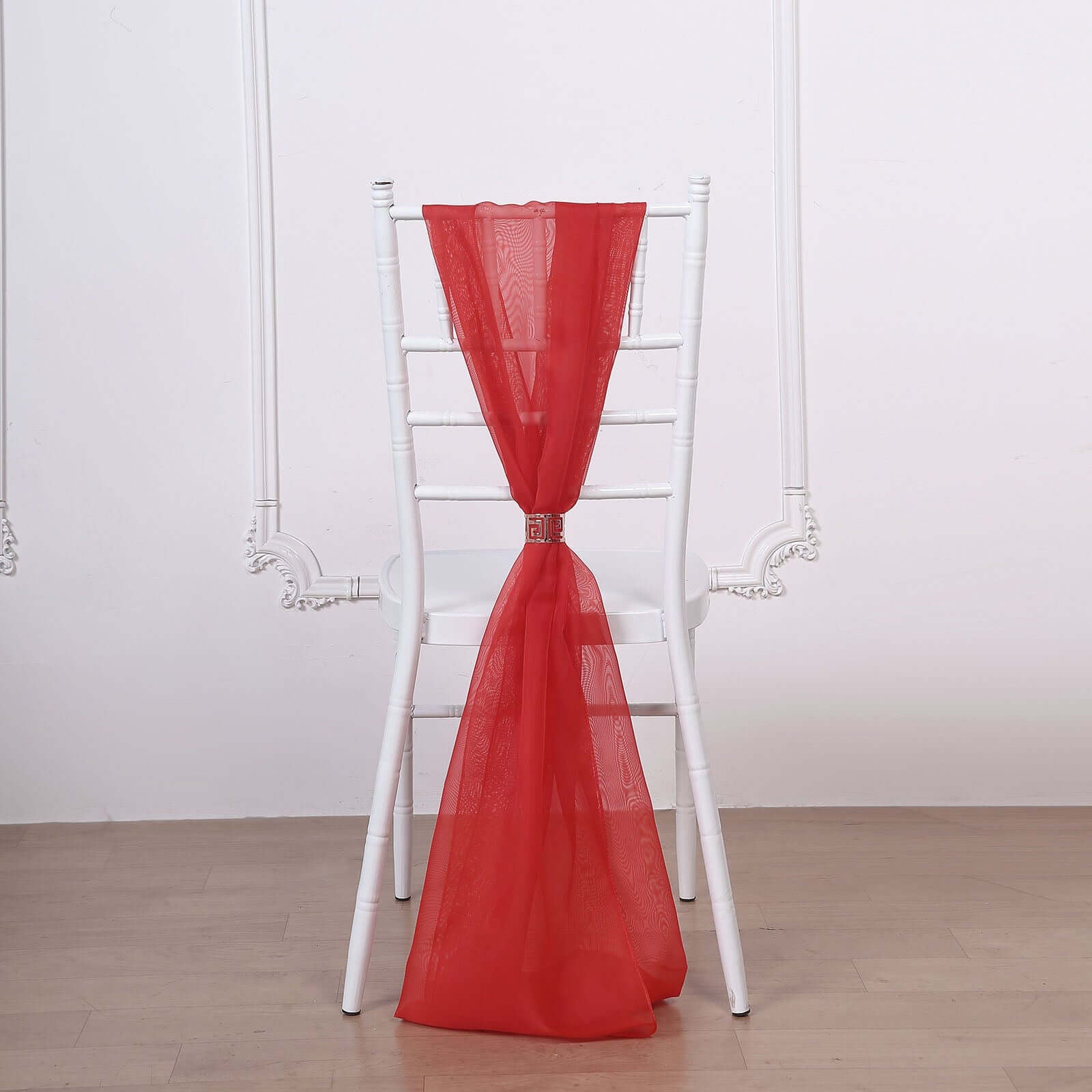 5 Pack Chiffon Chair Sashes Red - Soft & Lightweight Designer Chair Bows 22"x78" - Linen Luxes