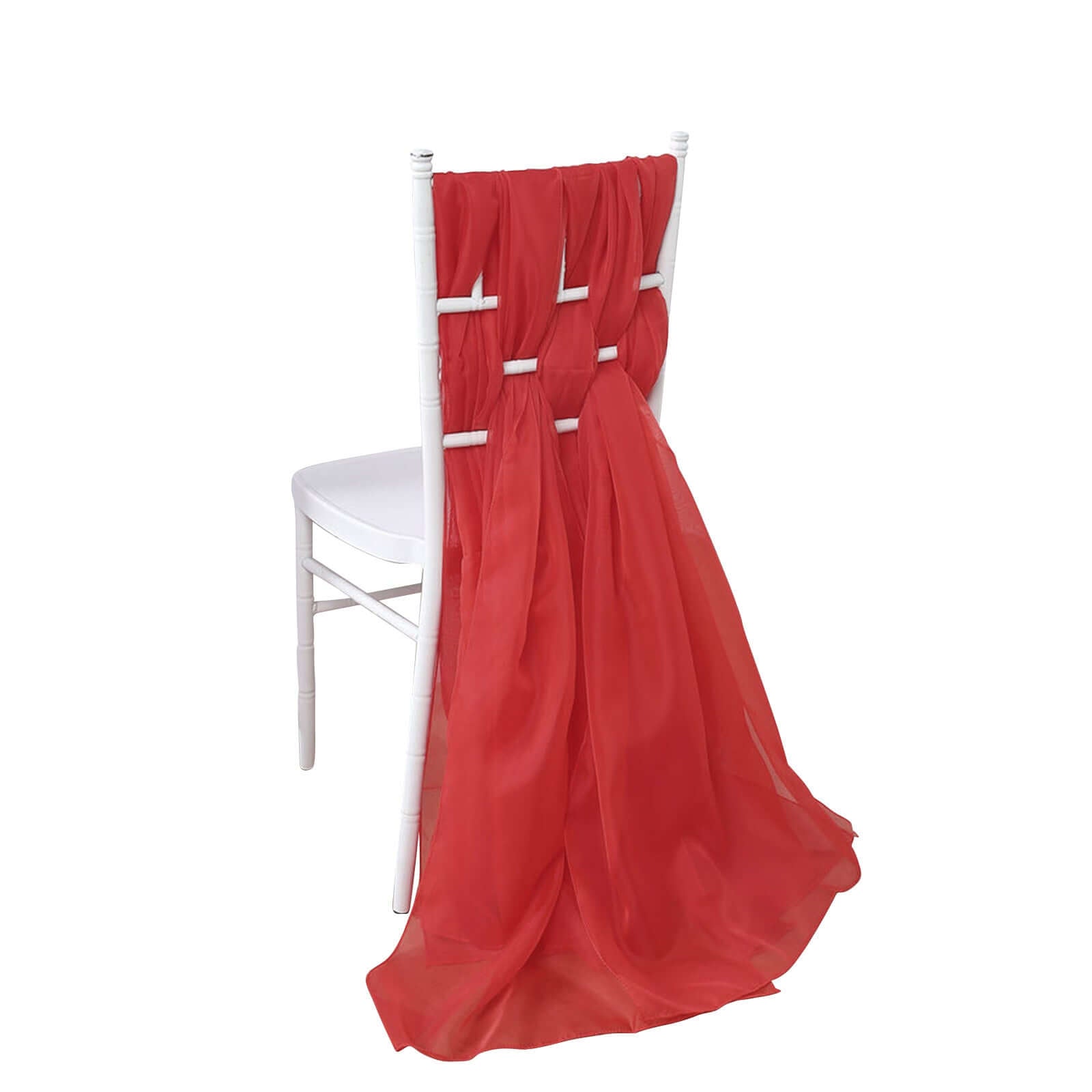 5 Pack Chiffon Chair Sashes Red - Soft & Lightweight Designer Chair Bows 22"x78" - Linen Luxes