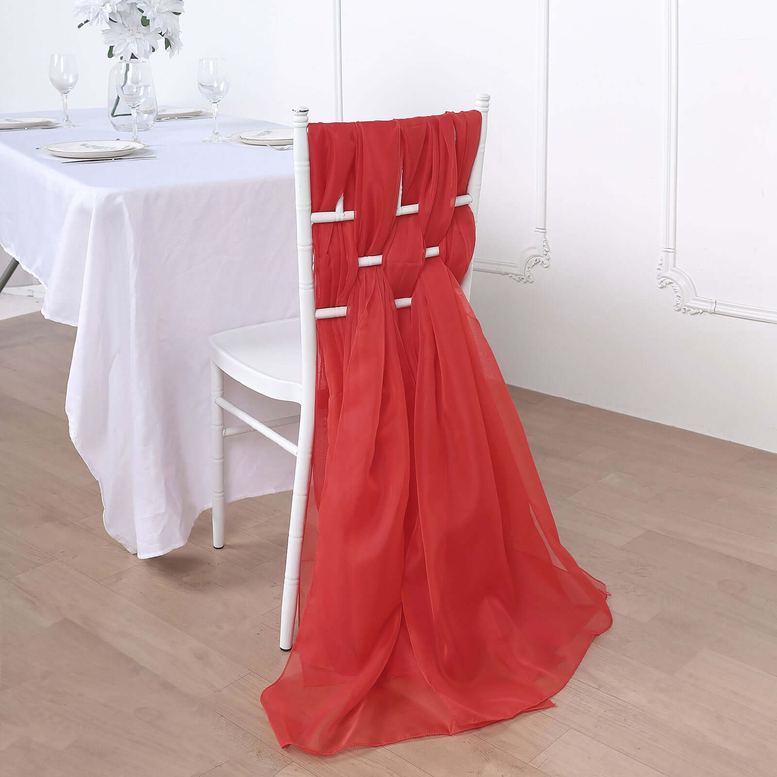 5 Pack Chiffon Chair Sashes Red - Soft & Lightweight Designer Chair Bows 22"x78" - Linen Luxes