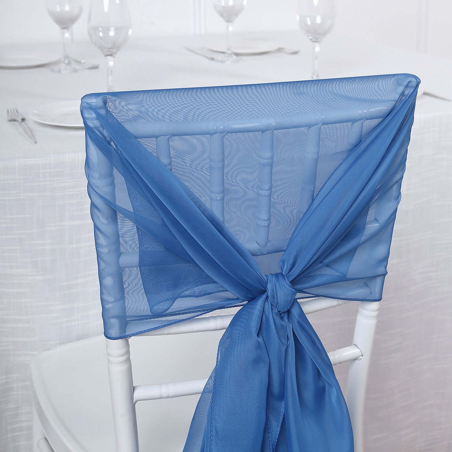 5 Pack Chiffon Chair Sashes Royal Blue - Soft & Lightweight Designer Chair Bows 22"x78" - Linen Luxes