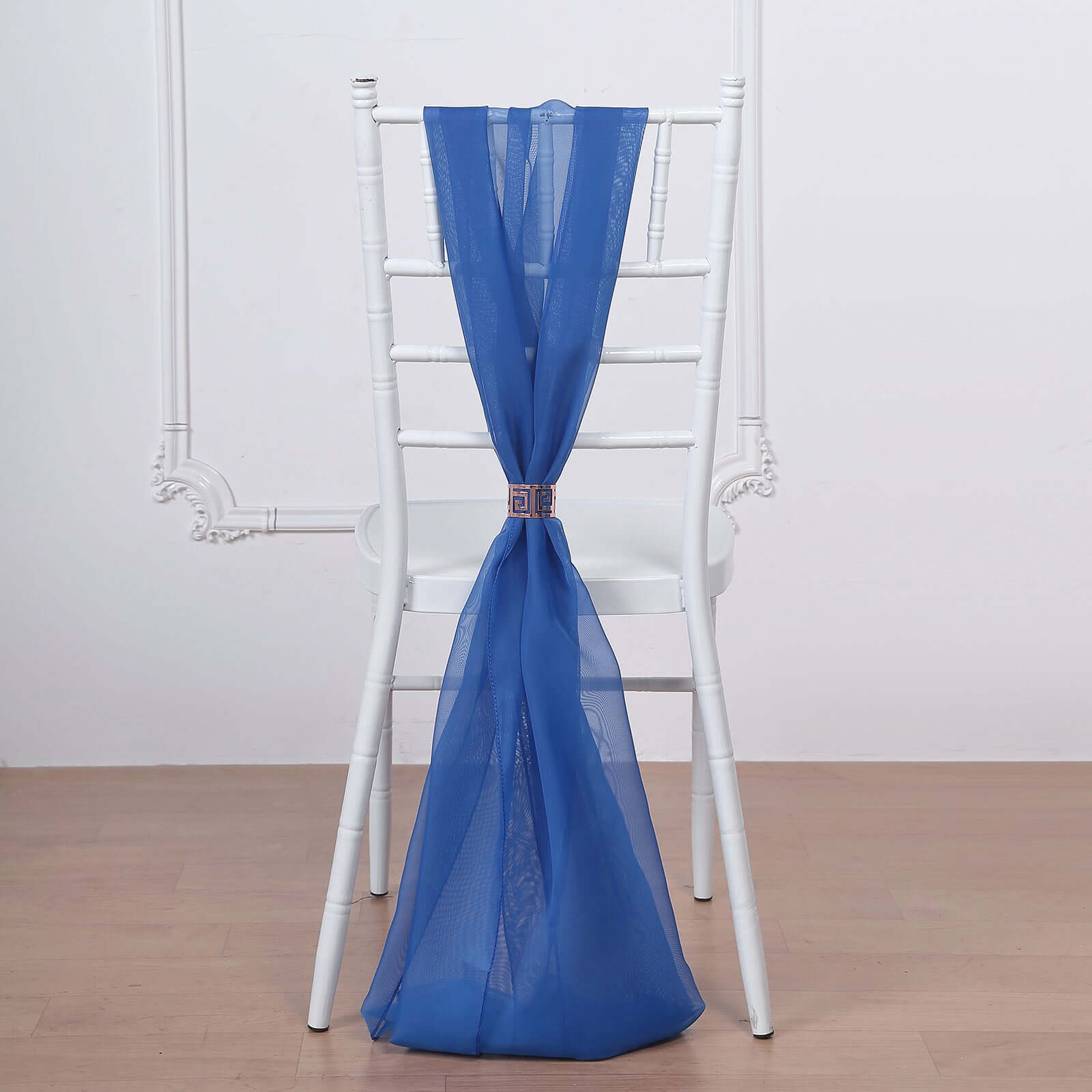 5 Pack Chiffon Chair Sashes Royal Blue - Soft & Lightweight Designer Chair Bows 22"x78" - Linen Luxes