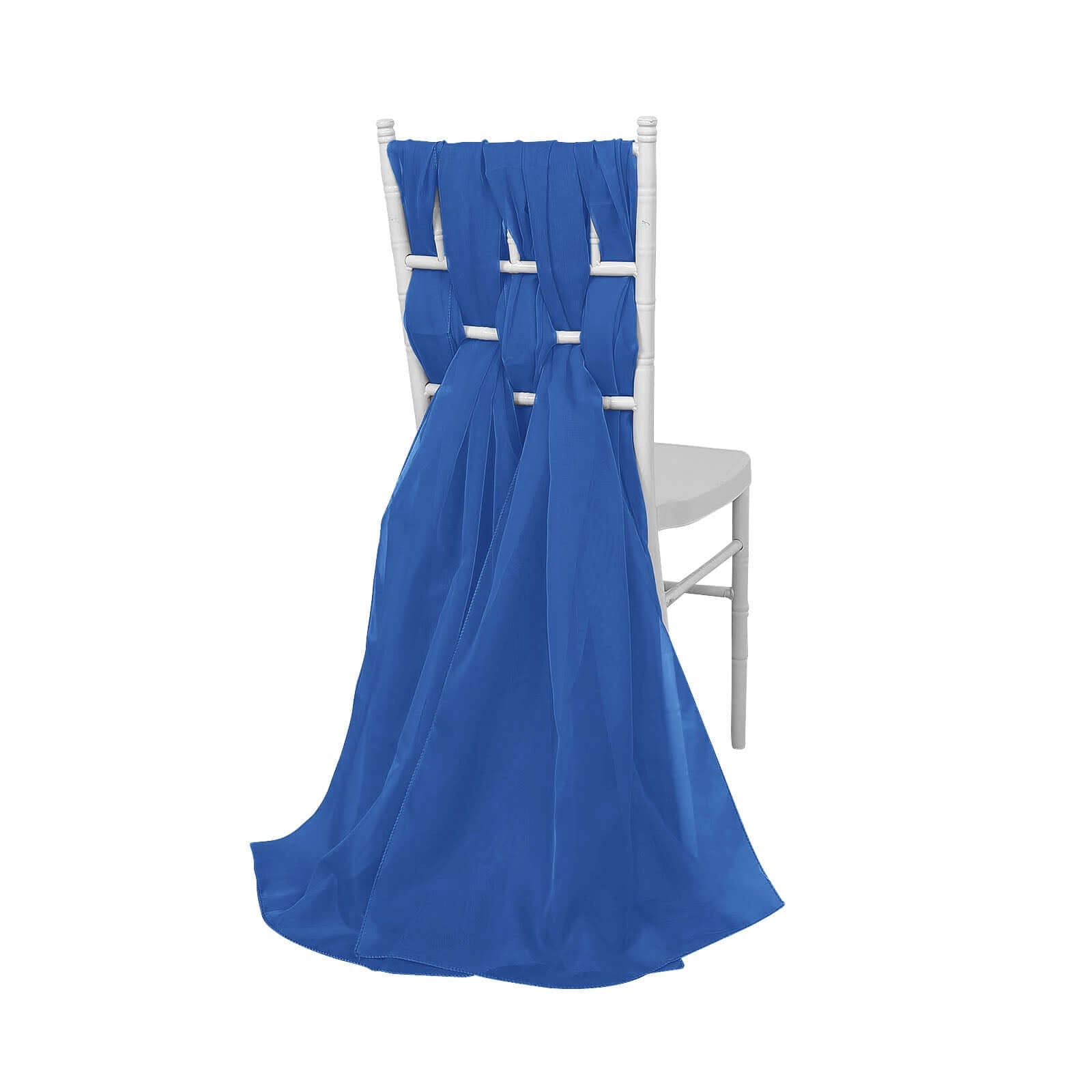 5 Pack Chiffon Chair Sashes Royal Blue - Soft & Lightweight Designer Chair Bows 22"x78" - Linen Luxes