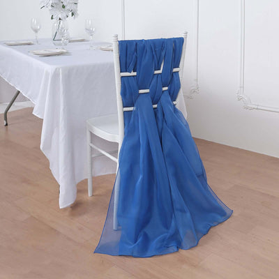 5 Pack Chiffon Chair Sashes Royal Blue - Soft & Lightweight Designer Chair Bows 22"x78" - Linen Luxes