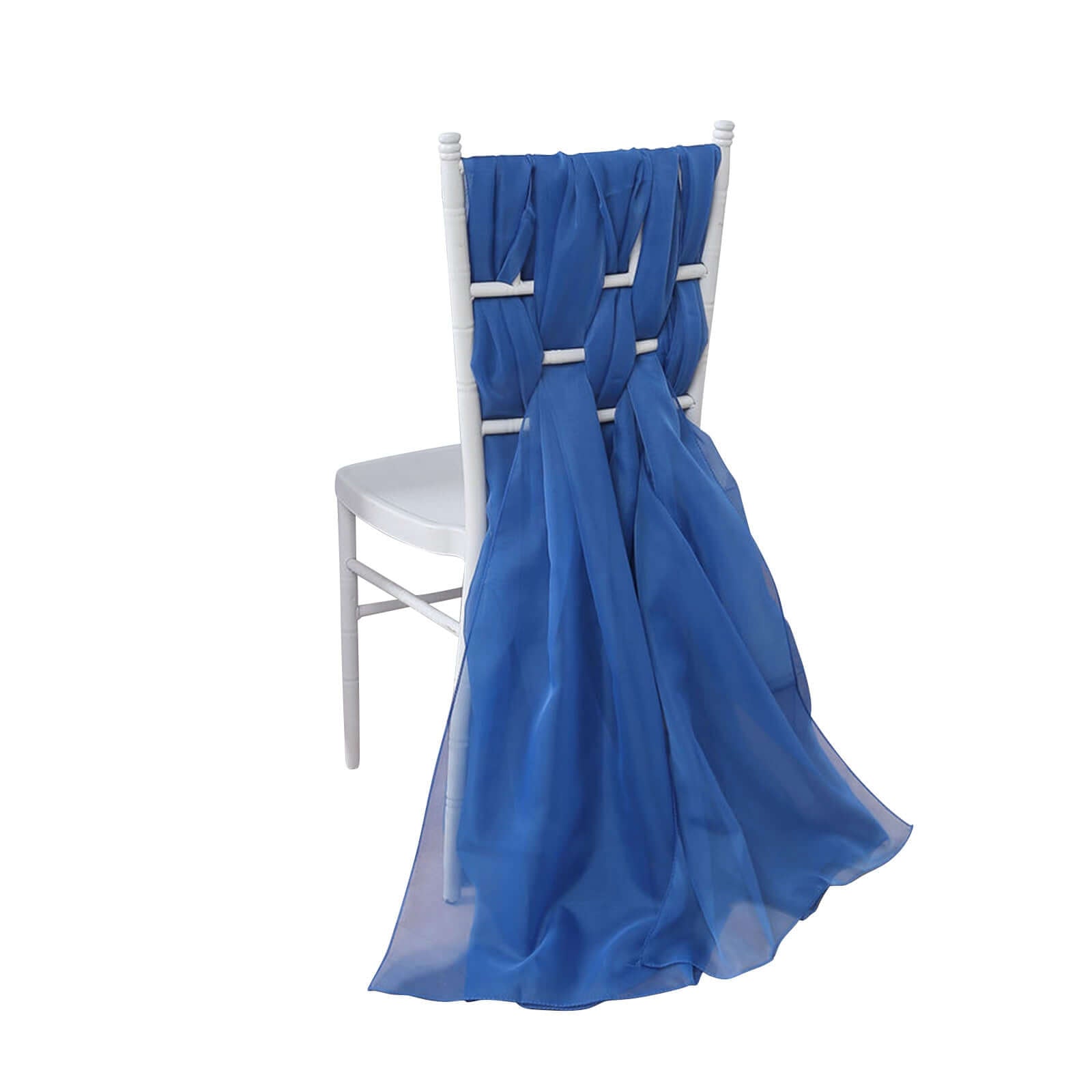 5 Pack Chiffon Chair Sashes Royal Blue - Soft & Lightweight Designer Chair Bows 22"x78" - Linen Luxes