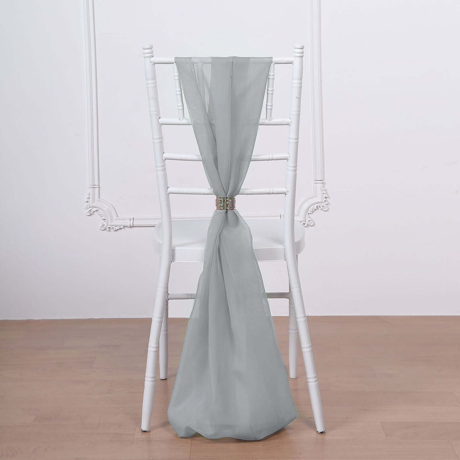 5 Pack Chiffon Chair Sashes SIlver - Soft & Lightweight Designer Chair Bows 22"x78" - Linen Luxes