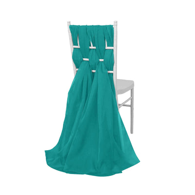 5 Pack Chiffon Chair Sashes Turquoise - Soft & Lightweight Designer Chair Bows 22"x78" - Linen Luxes