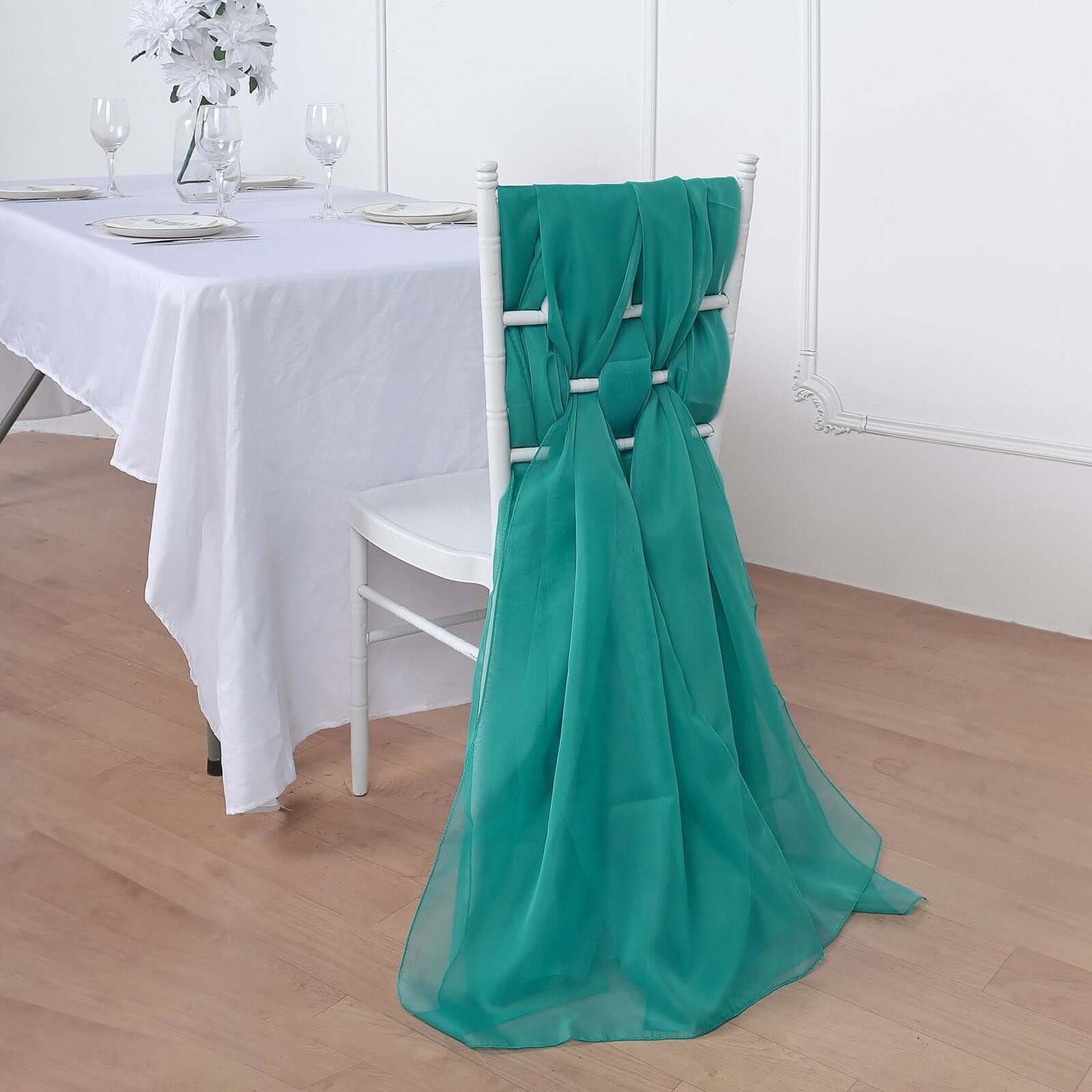 5 Pack Chiffon Chair Sashes Turquoise - Soft & Lightweight Designer Chair Bows 22"x78" - Linen Luxes