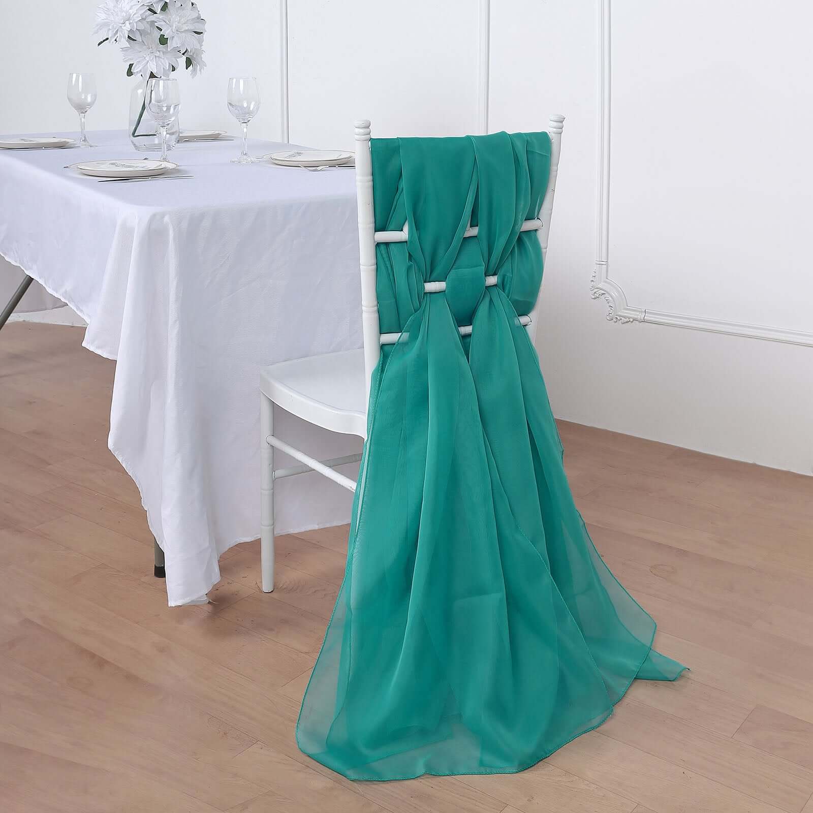 5 Pack Chiffon Chair Sashes Turquoise - Soft & Lightweight Designer Chair Bows 22"x78" - Linen Luxes