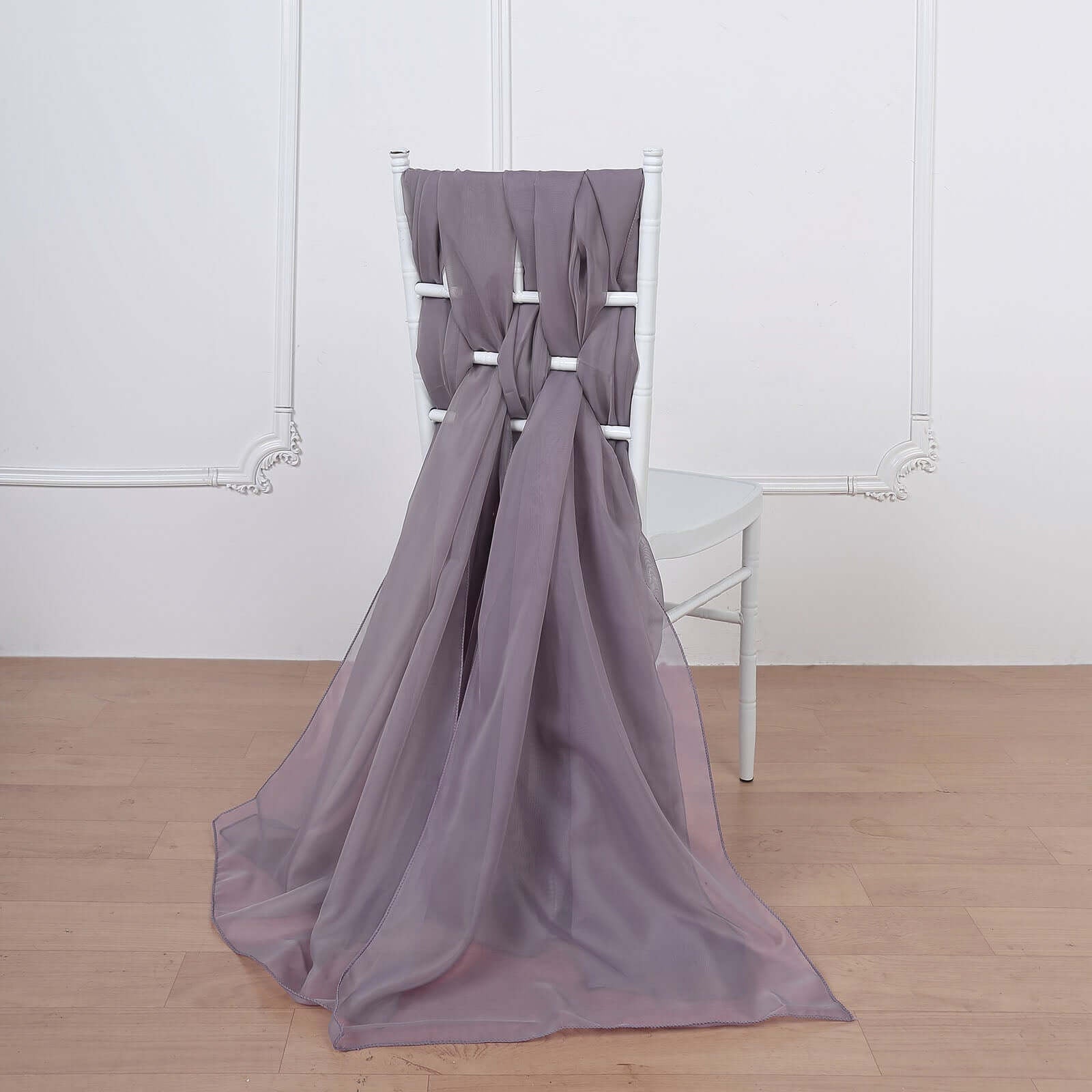 5 Pack Chiffon Chair Sashes Violet Amethyst - Soft & Lightweight Designer Chair Bows 22"x78" - Linen Luxes
