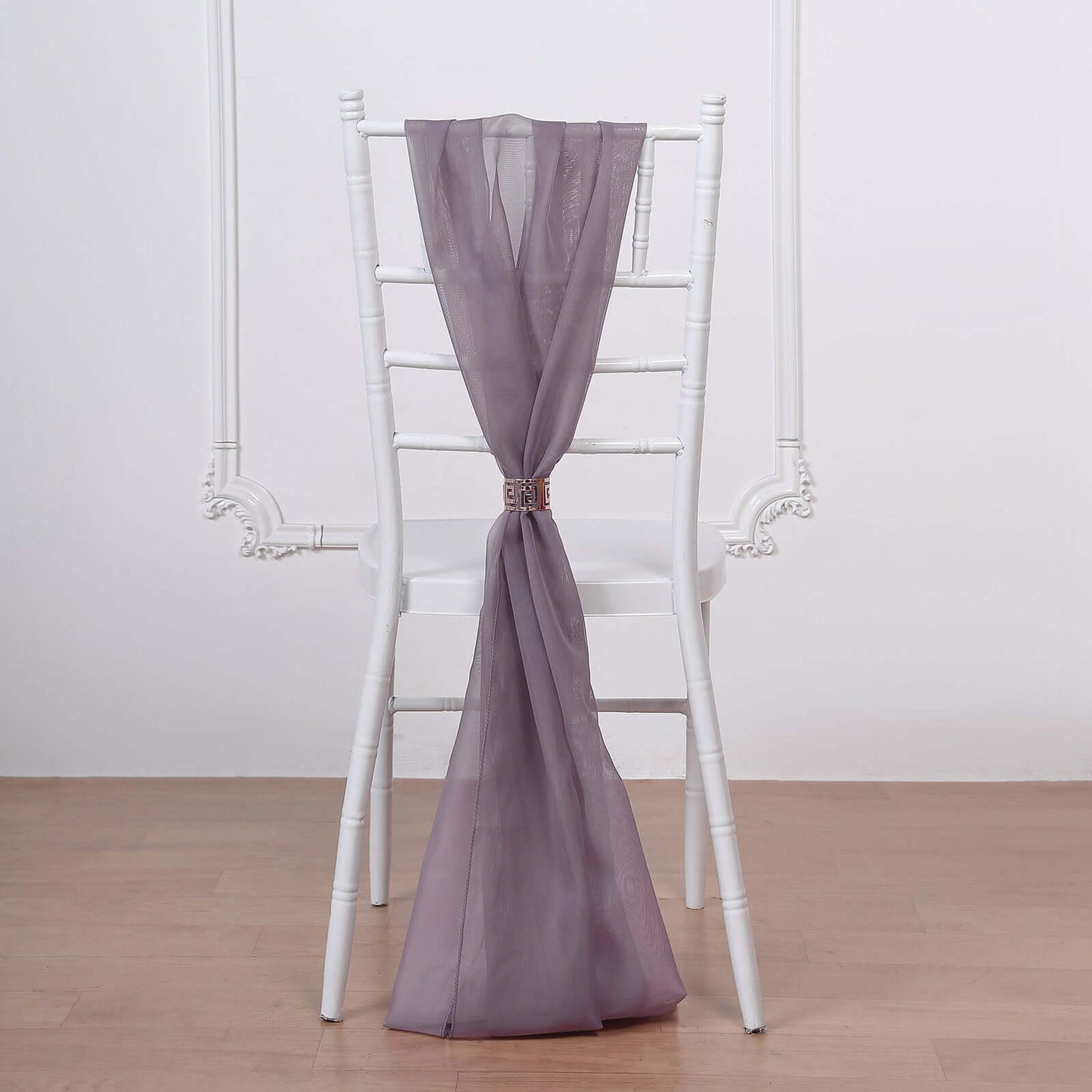 5 Pack Chiffon Chair Sashes Violet Amethyst - Soft & Lightweight Designer Chair Bows 22"x78" - Linen Luxes