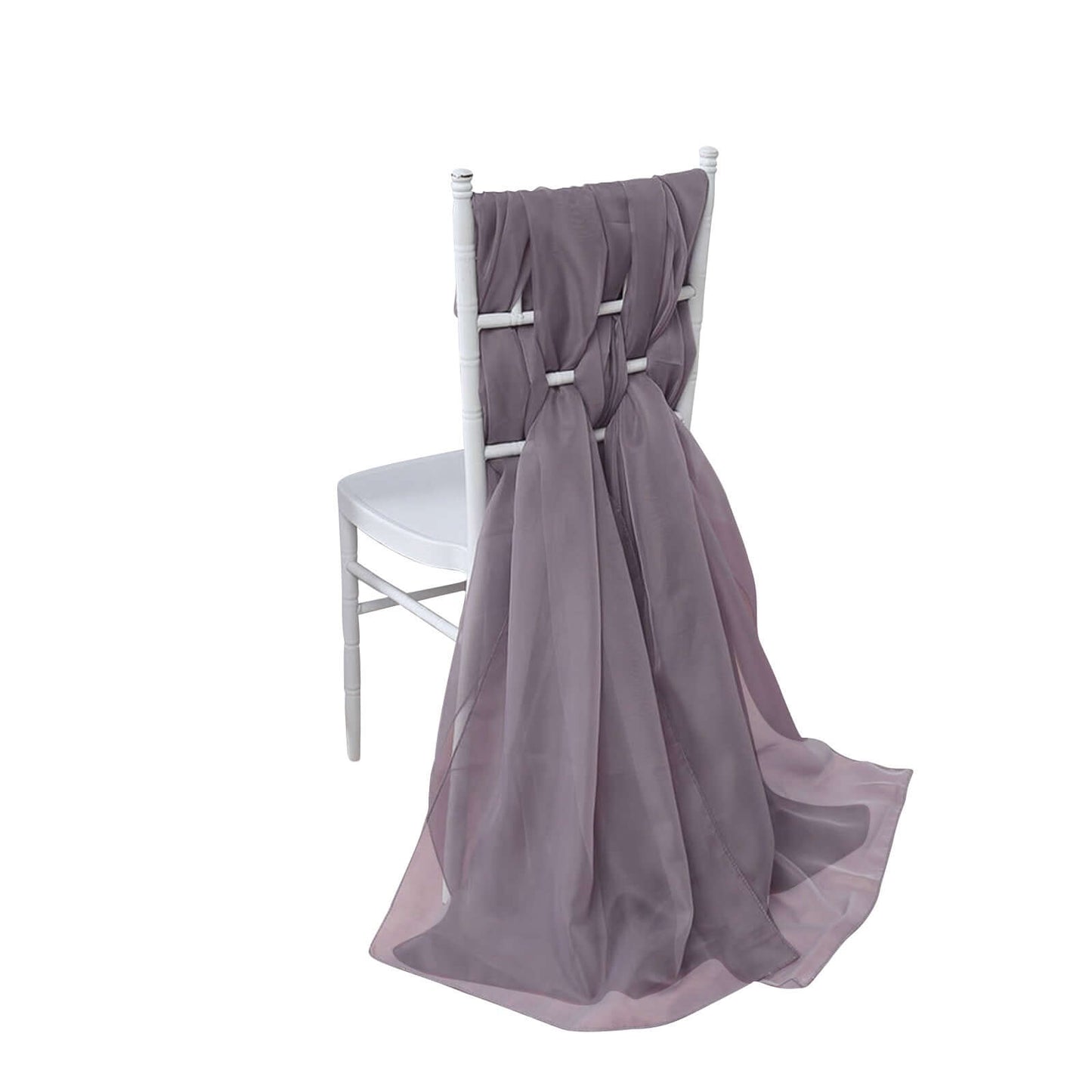 5 Pack Chiffon Chair Sashes Violet Amethyst - Soft & Lightweight Designer Chair Bows 22"x78" - Linen Luxes