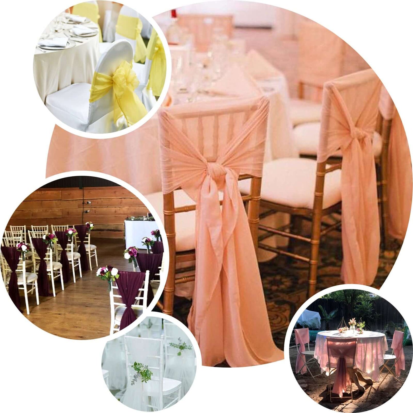 5 Pack Chiffon Chair Sashes Violet Amethyst - Soft & Lightweight Designer Chair Bows 22"x78" - Linen Luxes