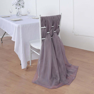 5 Pack Chiffon Chair Sashes Violet Amethyst - Soft & Lightweight Designer Chair Bows 22"x78" - Linen Luxes