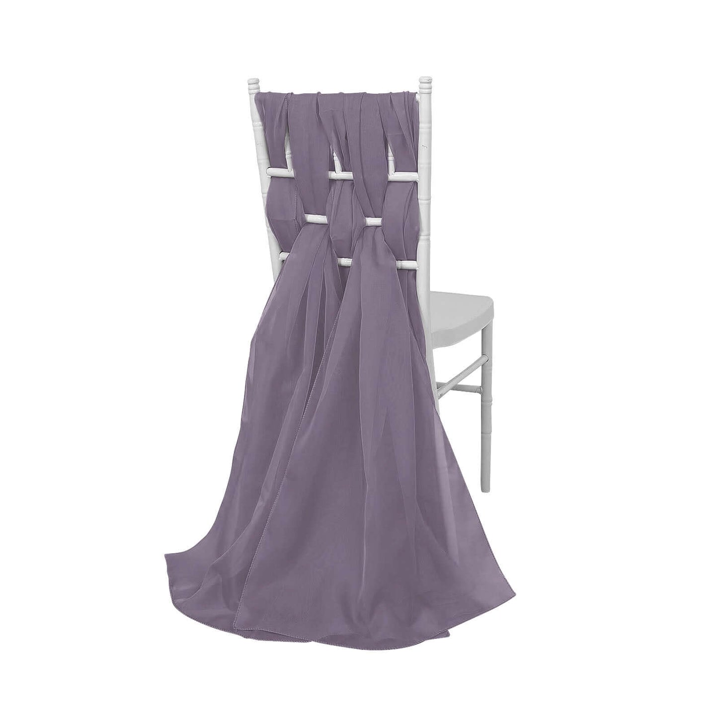 5 Pack Chiffon Chair Sashes Violet Amethyst - Soft & Lightweight Designer Chair Bows 22"x78" - Linen Luxes