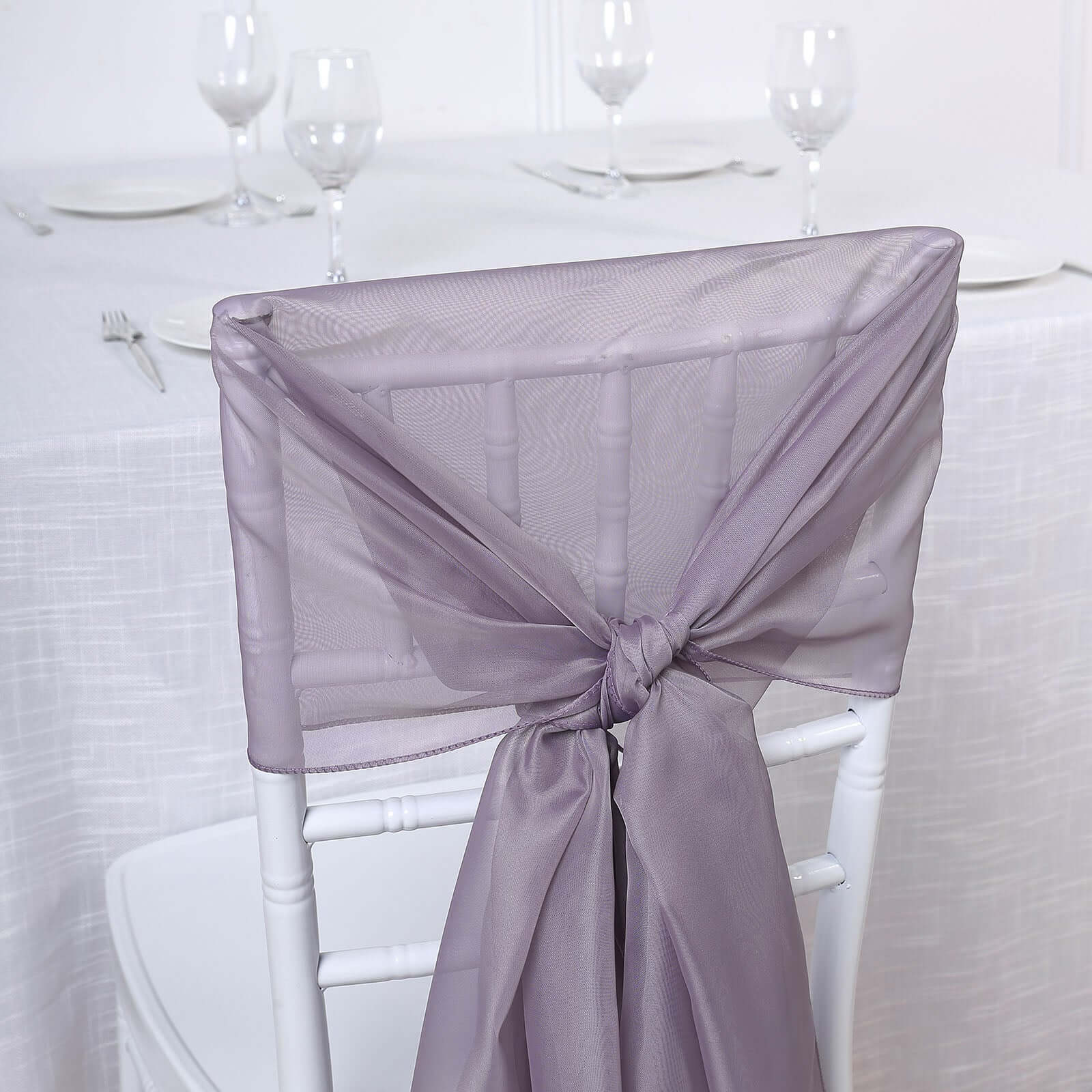 5 Pack Chiffon Chair Sashes Violet Amethyst - Soft & Lightweight Designer Chair Bows 22"x78" - Linen Luxes