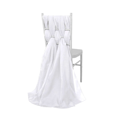 5 Pack Chiffon Chair Sashes White - Soft & Lightweight Designer Chair Bows for Stylish DIY Chair Accents 22"x78" - Linen Luxes