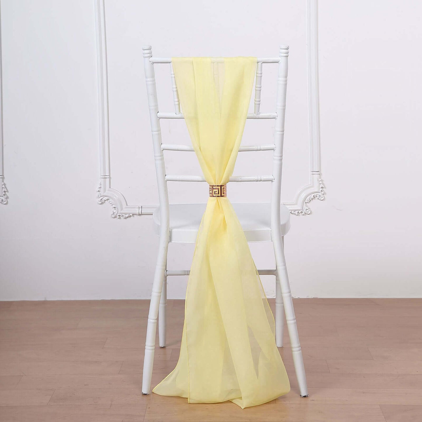 5 Pack Chiffon Chair Sashes Yellow - Soft & Lightweight Designer Chair Bows 22"x78" - Linen Luxes