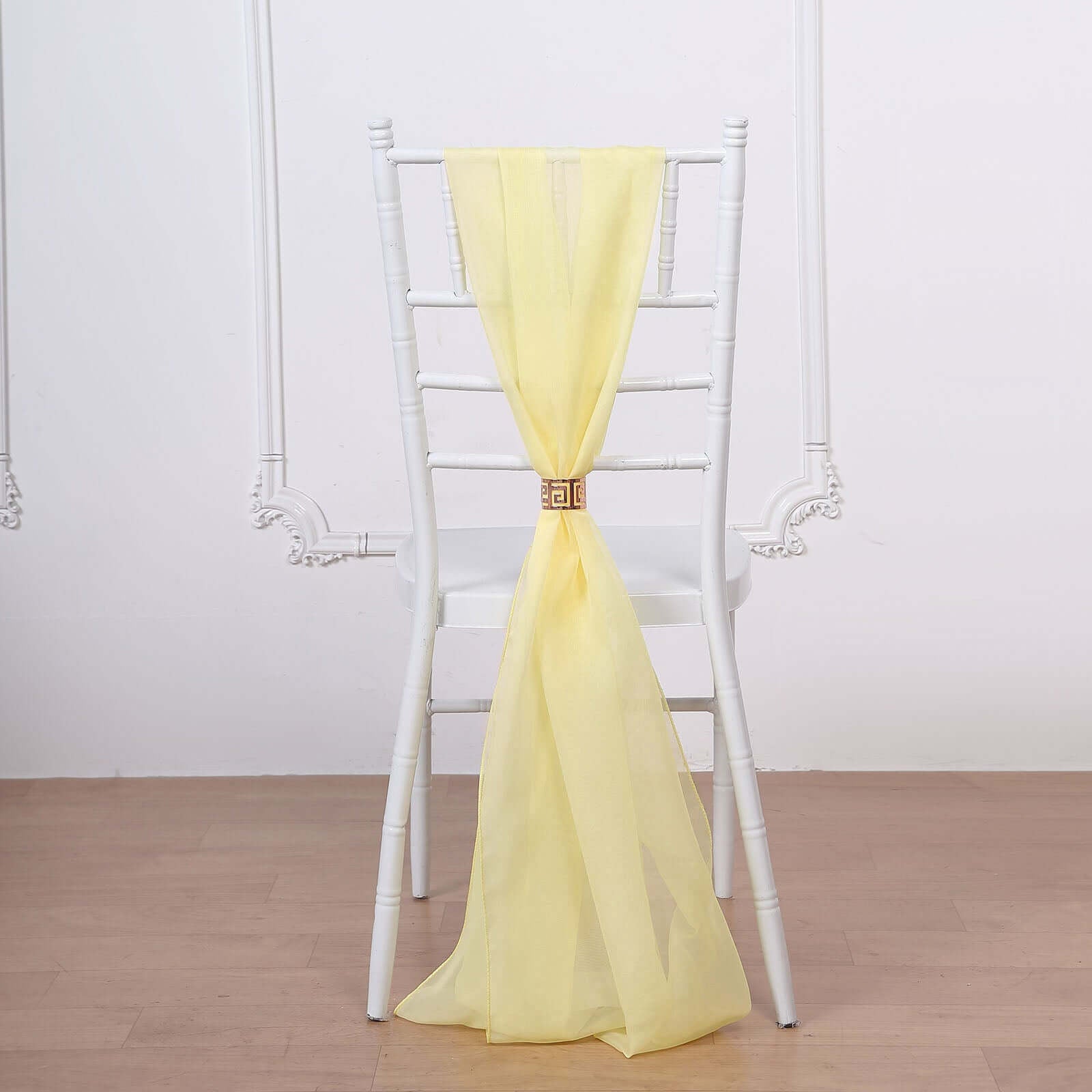 5 Pack Chiffon Chair Sashes Yellow - Soft & Lightweight Designer Chair Bows 22"x78" - Linen Luxes